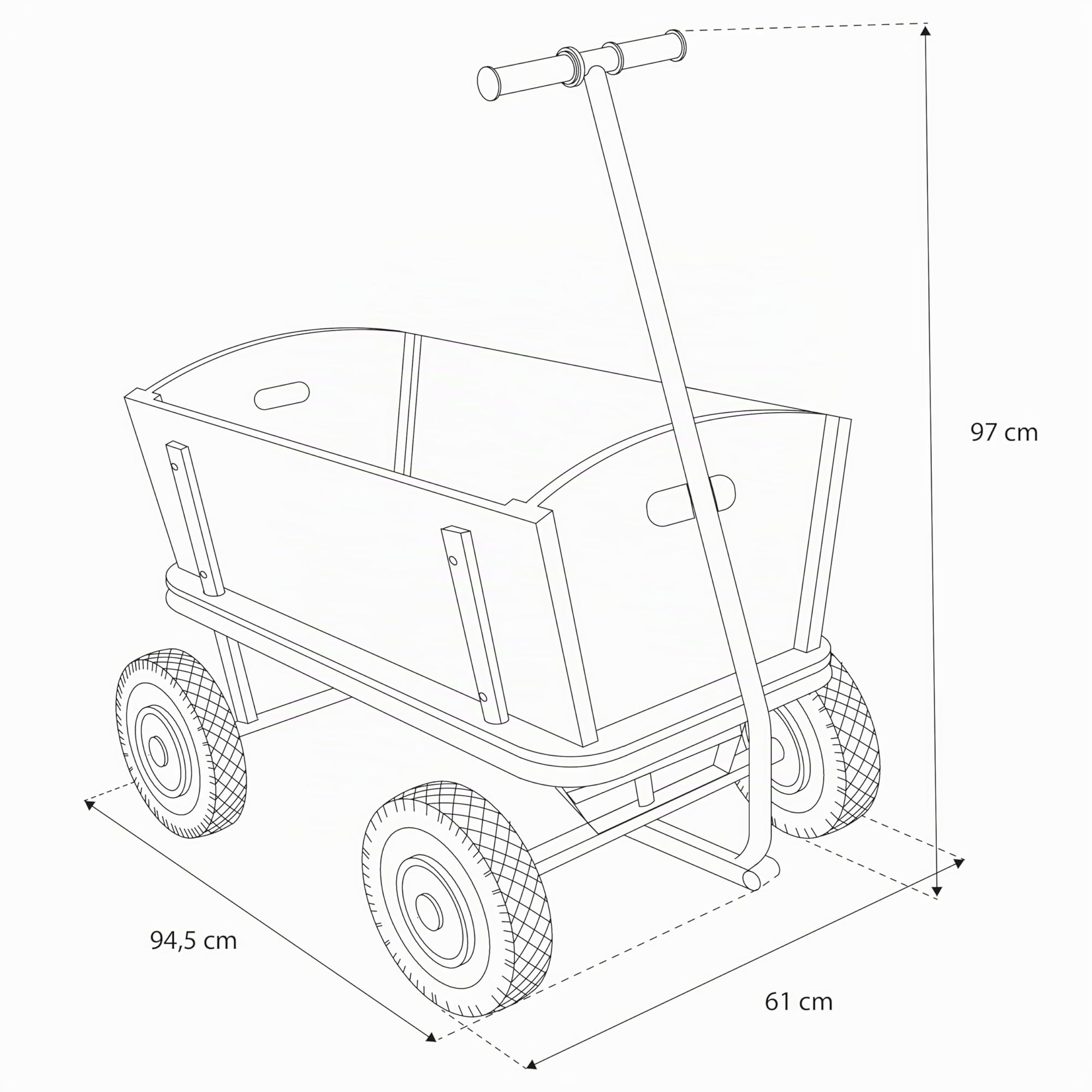 Sunny Billy Beach Wagon Bollerwagen in Anthrazit | Handwagen aus Holz mit Luftreifen | Belastbar bis 100 kg | 94x61x97cm