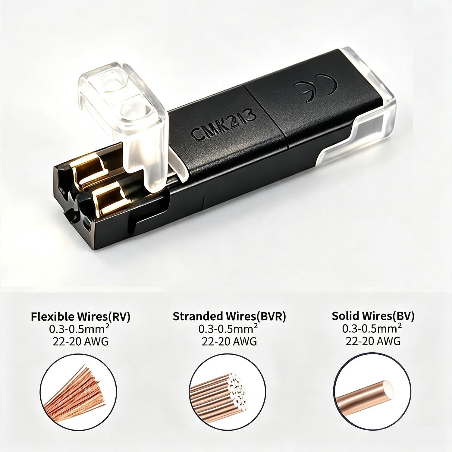 100Pcs Double Wire Plug-in Connectors CMK213-2P Mini Led Free Stripping Terminal Block for Fast Simplified Wire Management 22-18AWG