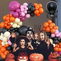 Vista 3 de Kit de guirnalda de globos de Halloween, kit de arco de globos de Halloween negro, naranja, rosa, con globo amarillo pastel, araña, fantasma