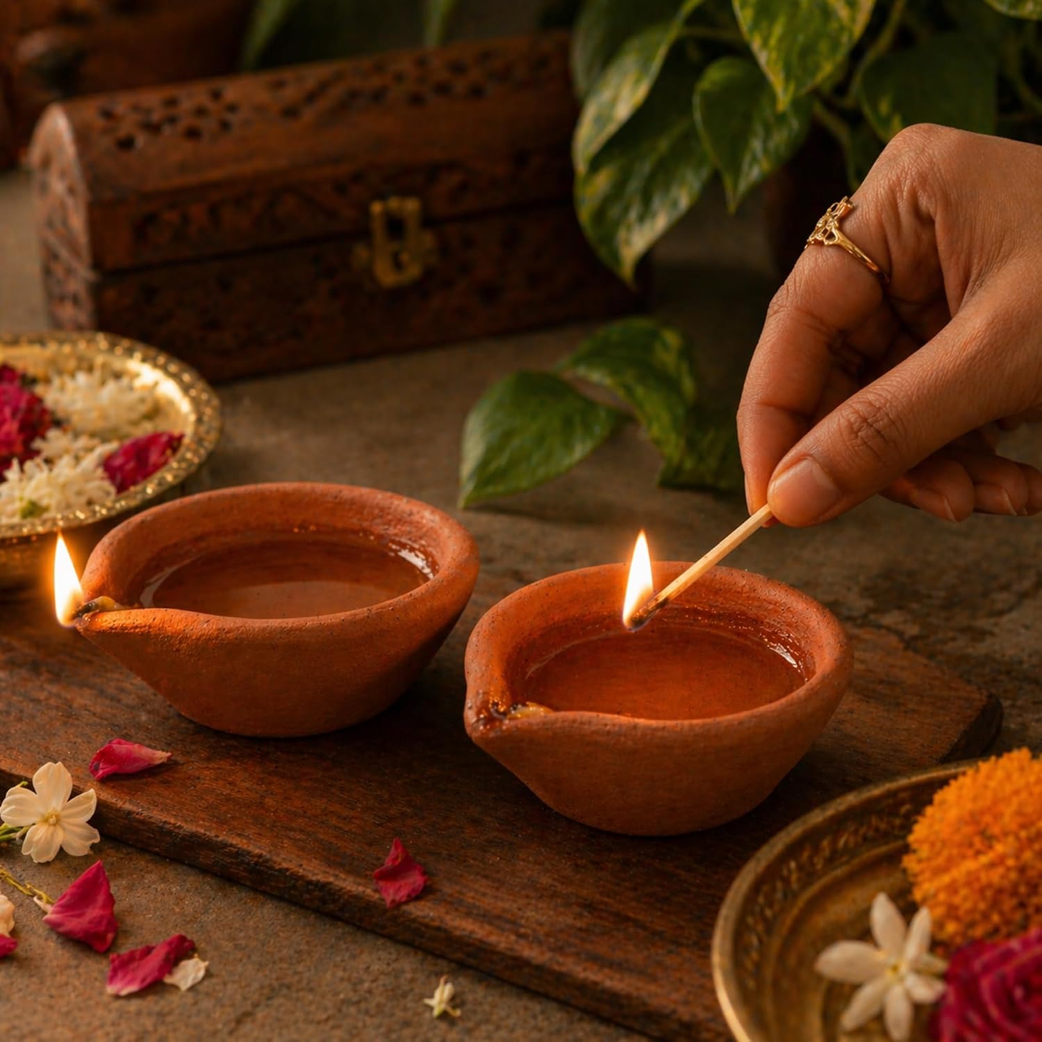 Clay Diya Diwali Diyas for Puja [ 51 Pcs ] Diyas for Pooja - Mitti Diya Earthern Terracotta Diya with Cotton Wicks - Diwali Decoration for Home Indian Gift Items Hashcart®