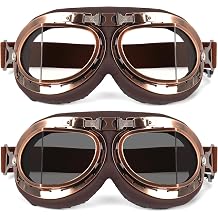 Lievermo Vintage Helmet Goggles 2 Pack Motorcycle Dirt Bike ATV Goggles Vintage Pilot Aviator Cruiser Scooter Off Road Motorcross Eyewear Glasses Dustproof Windproof for Men Women (Smoke+Clear)