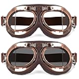 Lievermo Vintage Helmet Goggles 2 Pack Motorcycle Dirt Bike ATV Goggles Vintage Pilot Aviator Cruiser Scooter Off Road Motorcross Eyewear Glasses Dustproof Windproof for Men Women (Smoke+Clear)