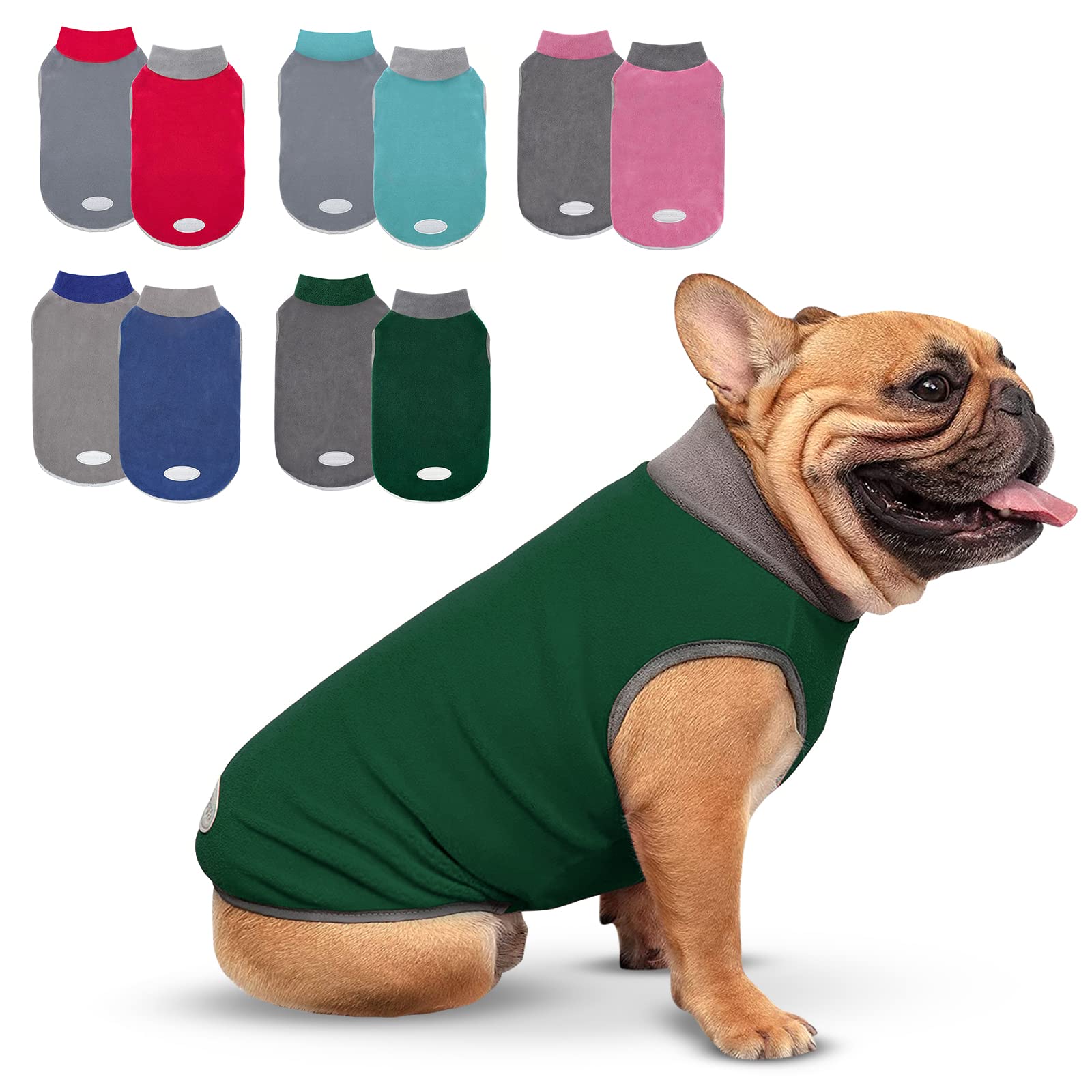 cyeollo2 Pack Fleece Dog Sweater Sweatshirt with Reflective Stripe Pullover Lightweight Dog Sweater Pet Clothes Dog Coats for Small Dogs Size M Green & Grey