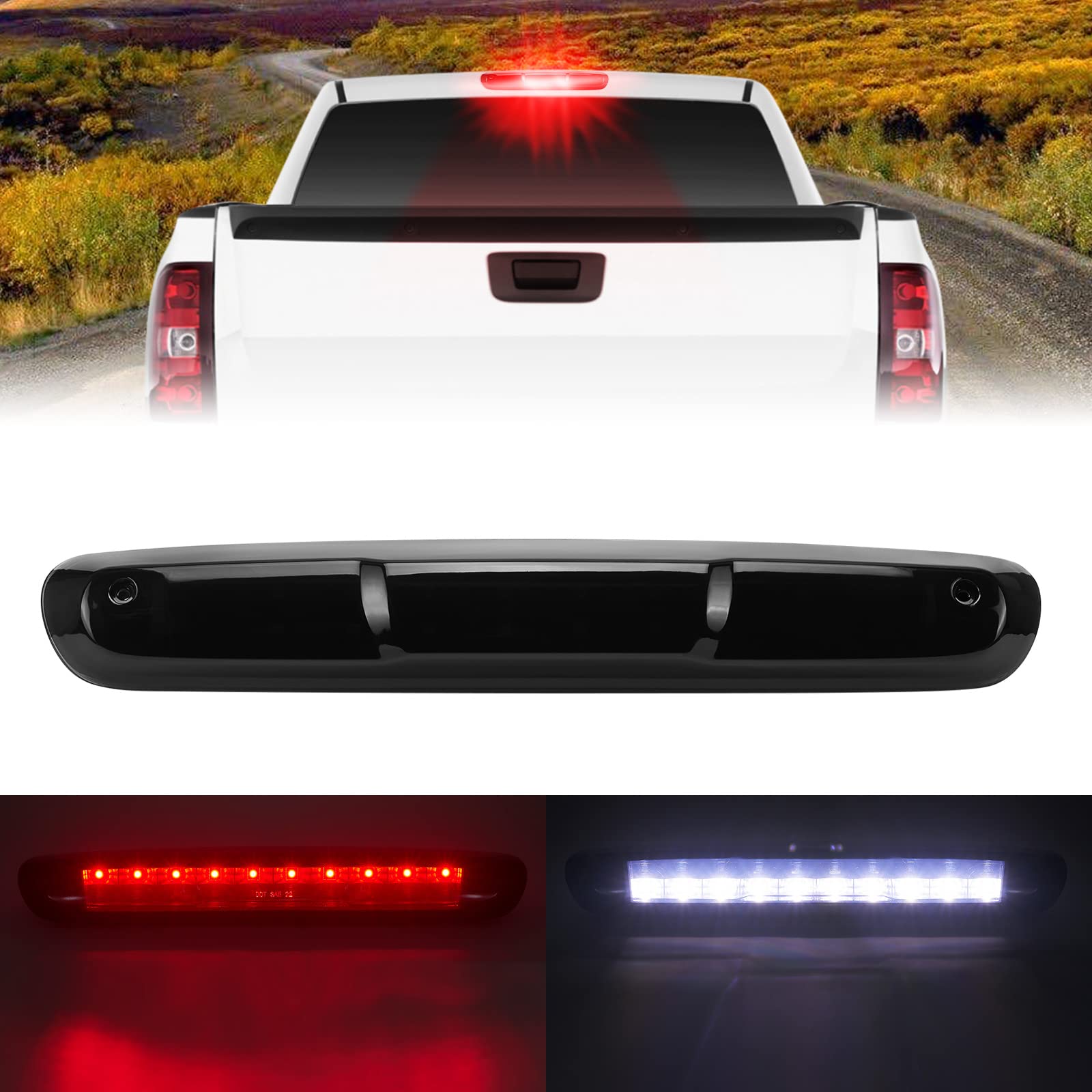 JONGCOVER Chevy Third 3rd Brake Light for 2007-2013 Chevy Silverado GMC Sierra 1500 2500 3500 HD Classic?LED Rear Cargo Lamp High Mount Stop light?Smoke Lens
