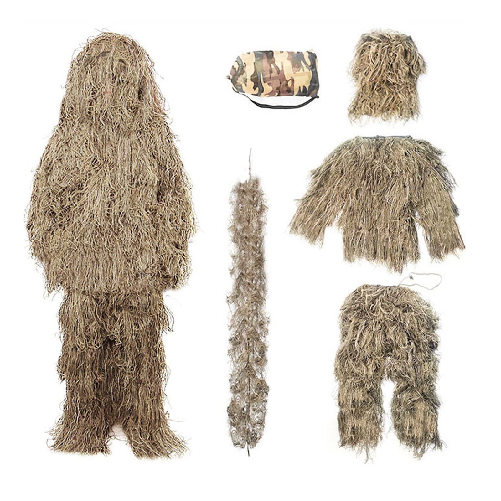 Tuta da Cecchino,Tuta Mimetica Militare Giungla Softair Abbigliamento Caccia Foreste Costume Cespuglio Tiro Tattica Rete Foglie Telo 3D Poncho,Uomo Bambini