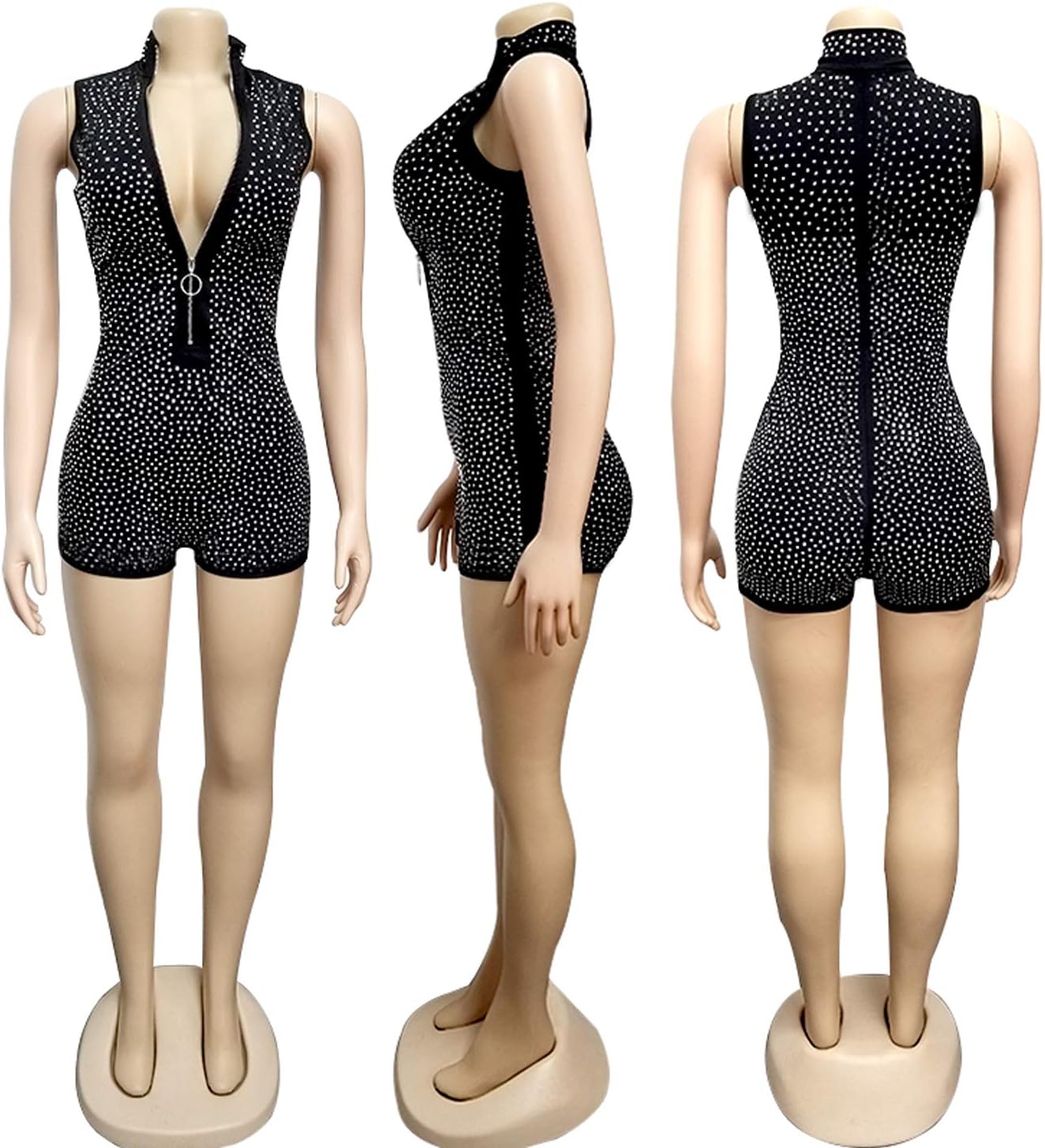 PORRCEY Women Sexy Elegant Rhinestone Mesh See Through Jumpsuits Bodycon Party Club Night Rompers - Image 6