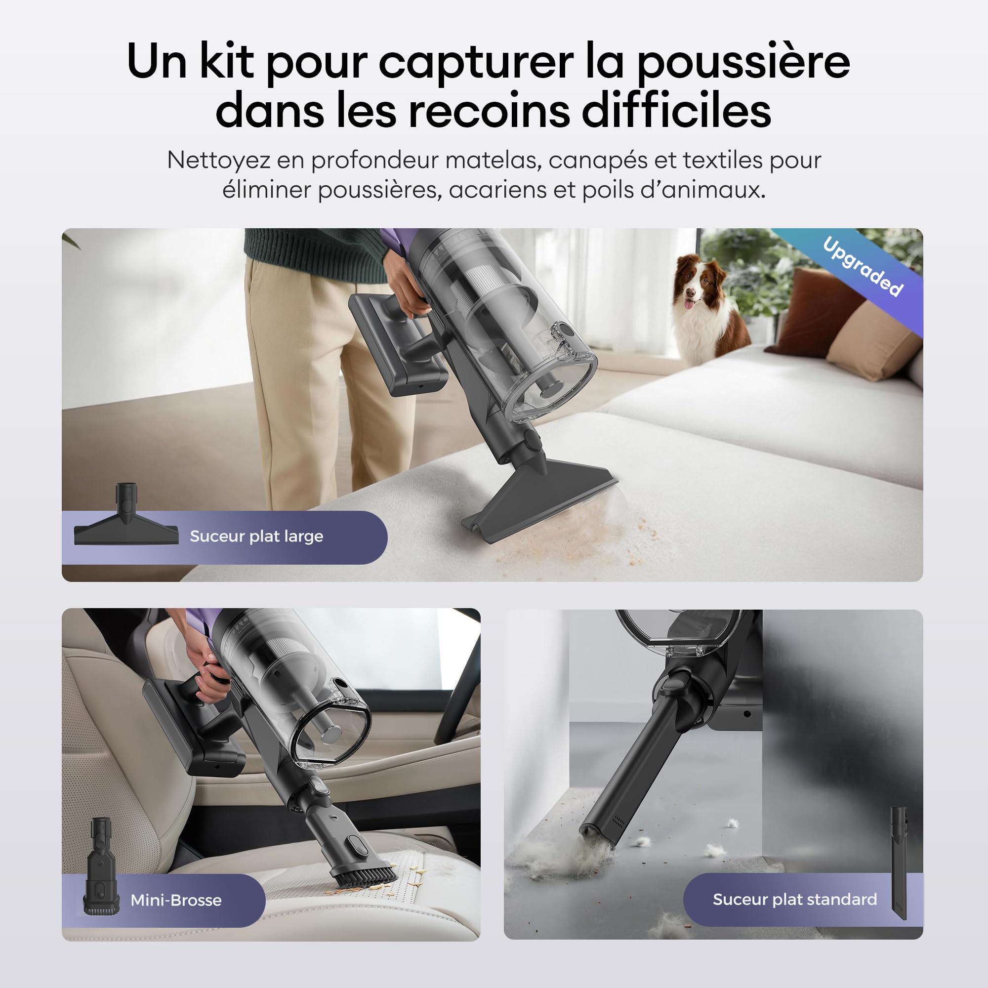 Ultenic U18 Pro Aspirateur Balai sans Fil | 55kPa Puissant Poils d'animaux | GreenEye | 80min Autonomie | HEPA H13 Anti-Allergie | Tube Pliable | Maison & Voiture