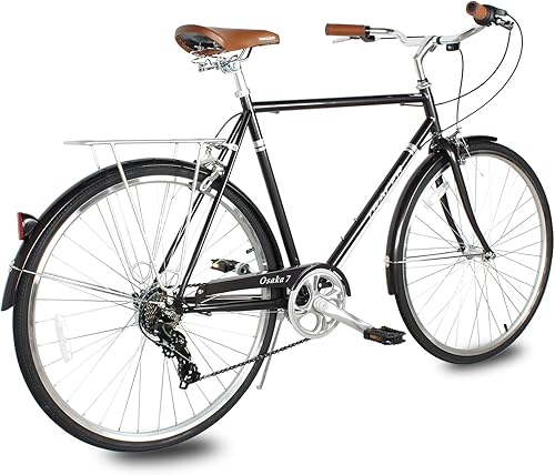 Vista 71 de Tracer Osaka - Bicicletas híbridas, marco de acero, Shimano Nexus Inter 3/7 velocidades, agarre marrón asiento marrón, bicicleta de carretera