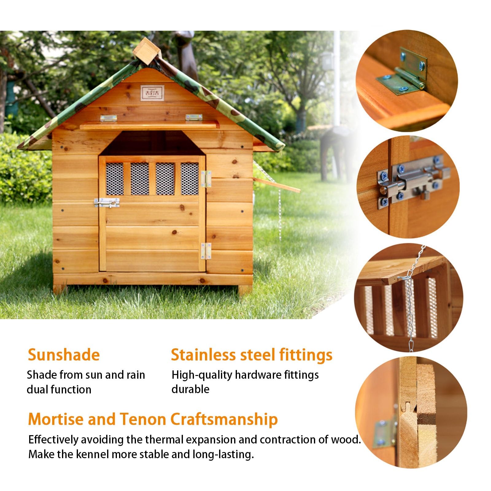 Hundehütte isoliert, hundehütte outdoor große hunde, hundebox holz, Mit Sonnenblende und Tür, Wetterfest für den Innen- und Außenbereich, herausnehmbarer Boden, hundezwinger outdoor(69x67x66cm)