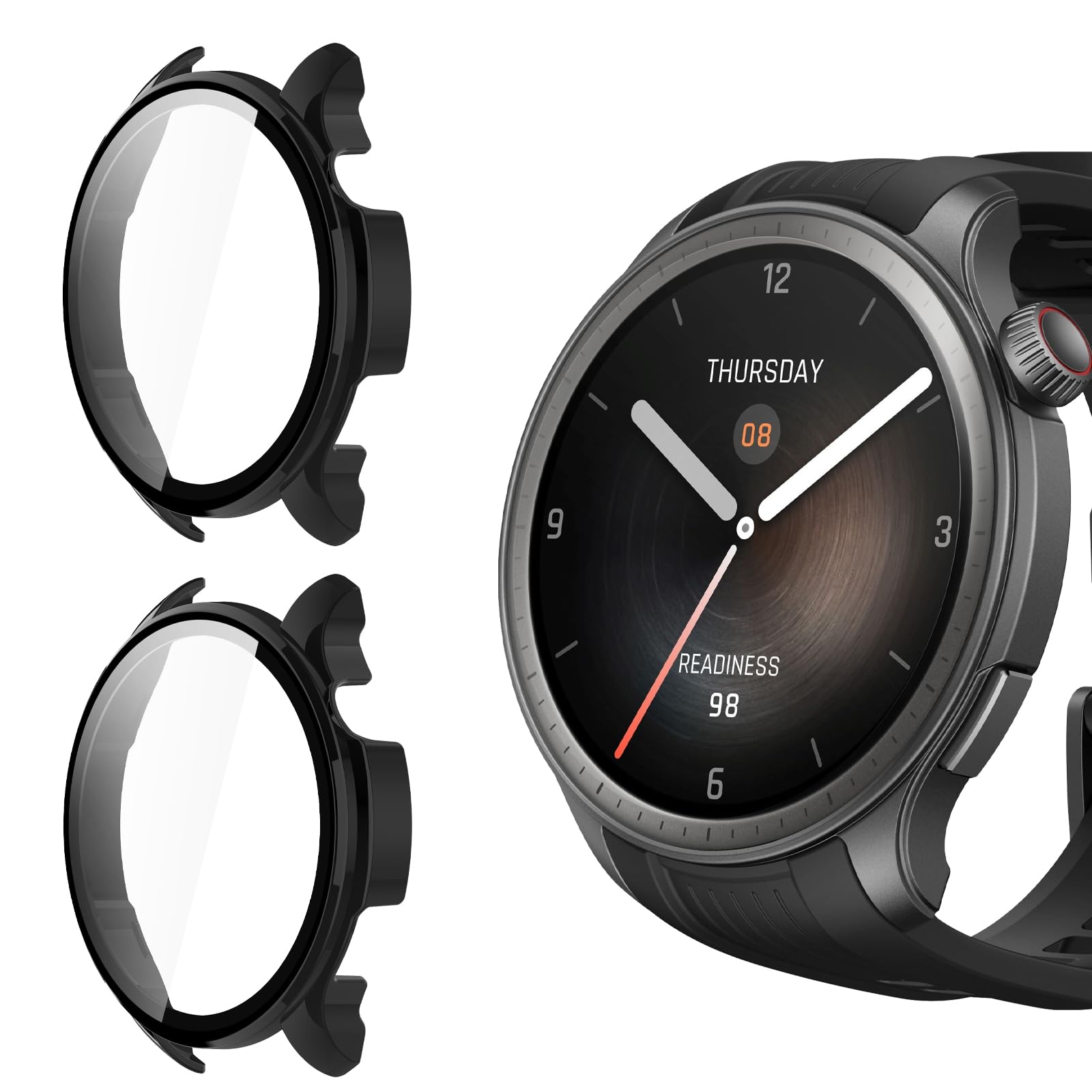 Funda para Amazfit Balance Protector, 2 Piezas PC Dura Protector Carcasa, Cristal Templado de Pantalla, Antigolpes HD Anti Arañazo Protección Carcasa - Negro