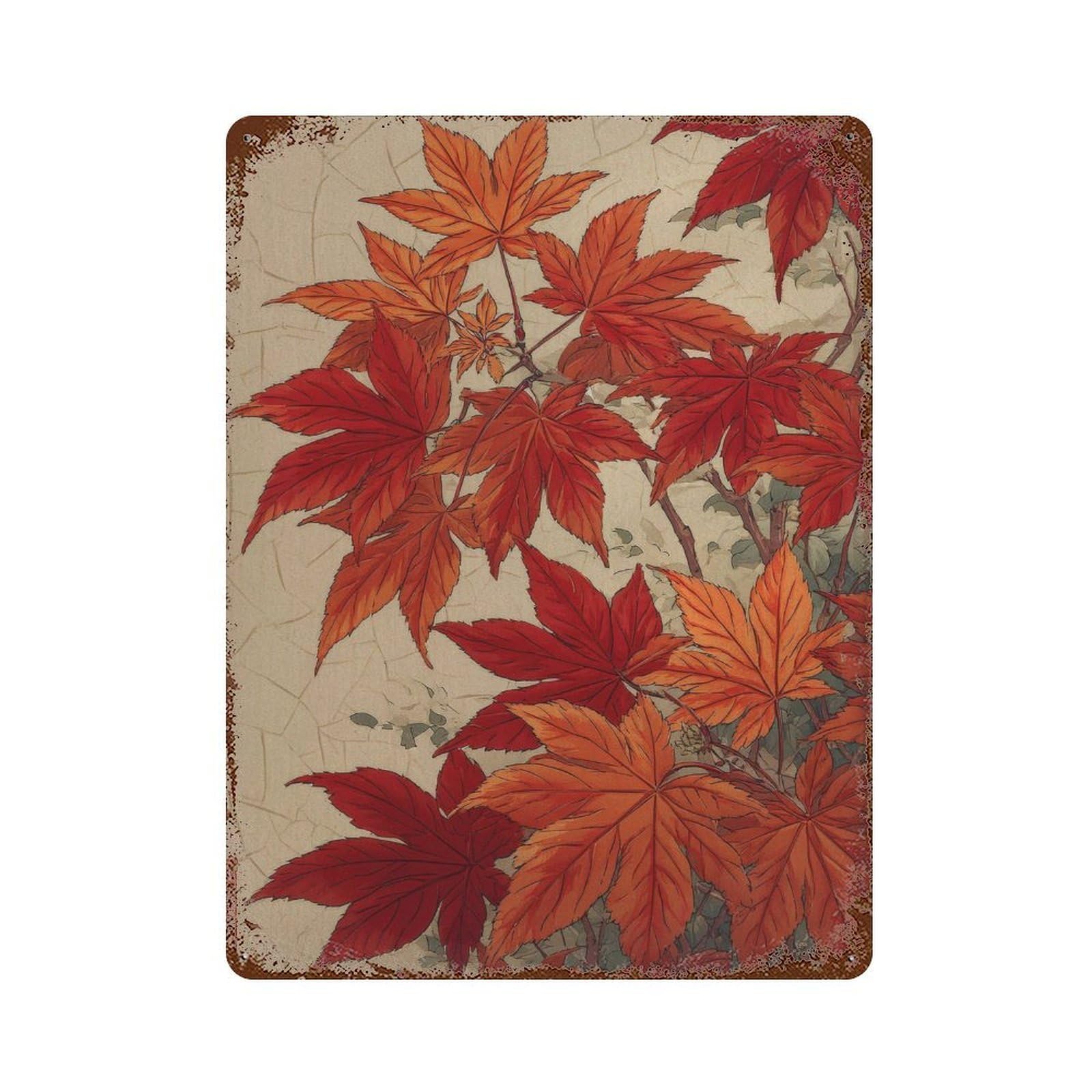 xiaoxiaoshen Japanese Maple Leaves. Traditional Botanical Wall Decor Art Metal Tin Poster Modern Home Decor Art Home Bar Shop Decorations Vintage Sign 40x30cm