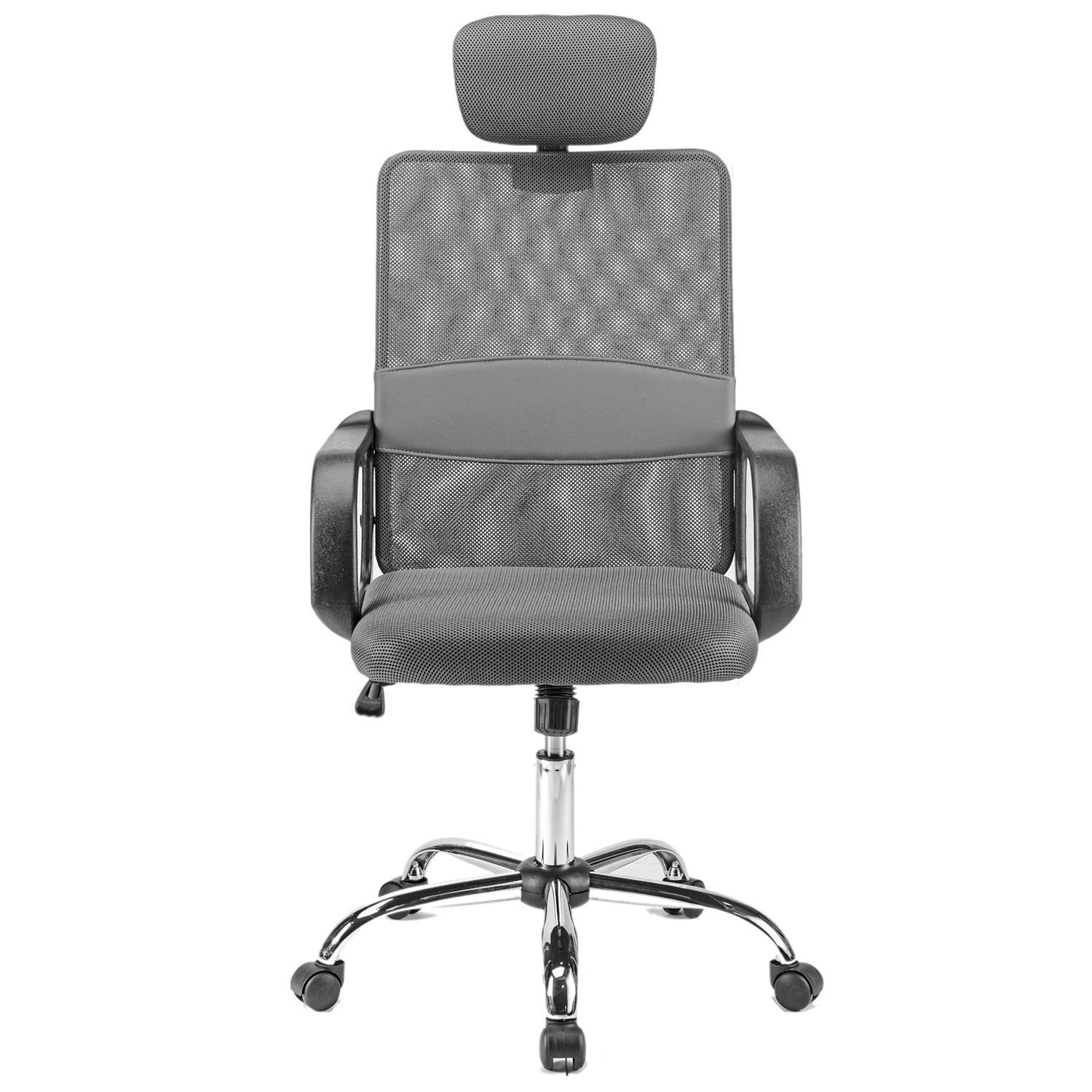 Halter Ergonomic Executive Mesh Office Chair with Headrest, Thick, Compact Seat Cushion, Smooth-Glide Wheels, Durable Chrome Base, Easy Assembly (Dark Gray)