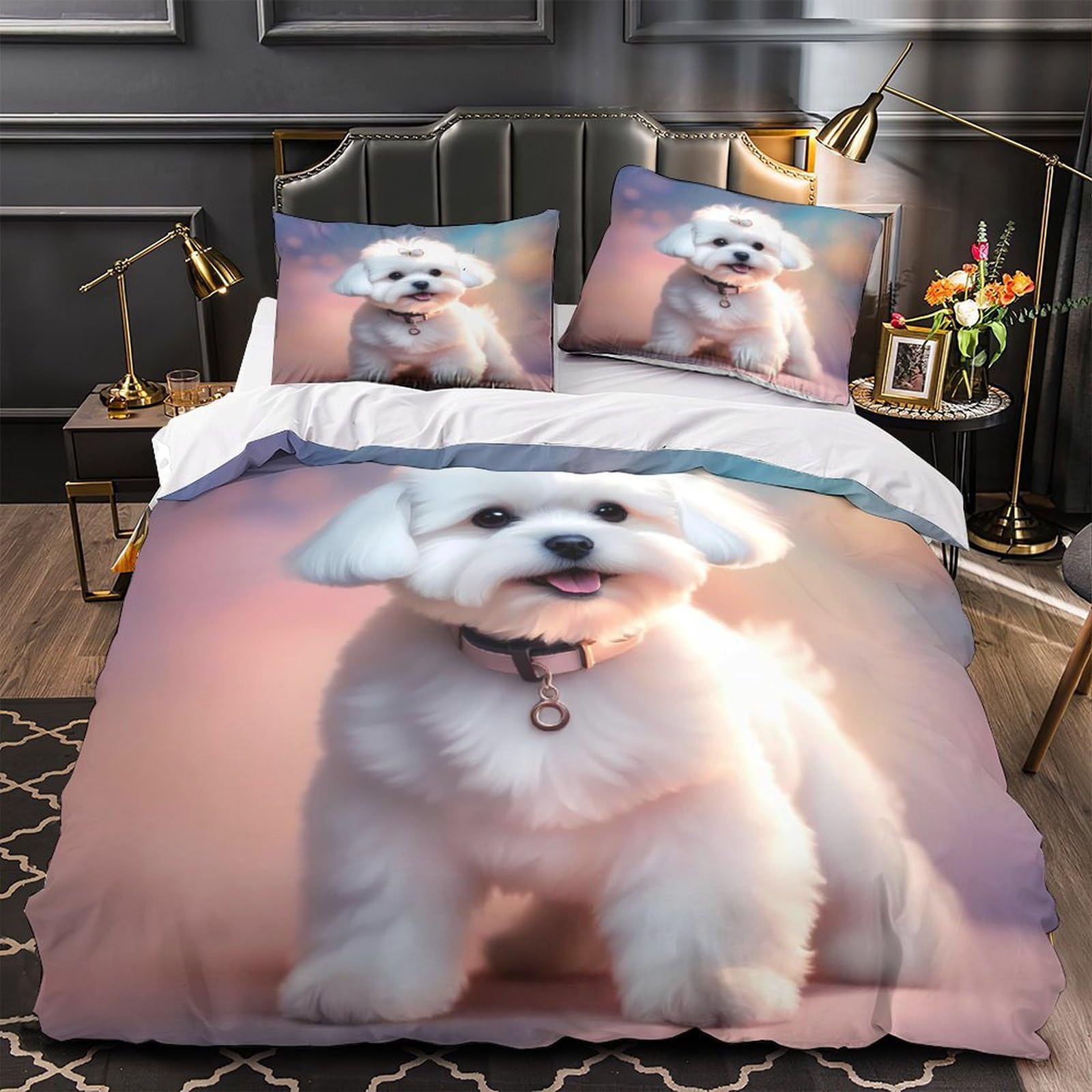 Parure de Lit Chiot Blanc 140x200cm pour Chambre de Garçon au Style Moderne