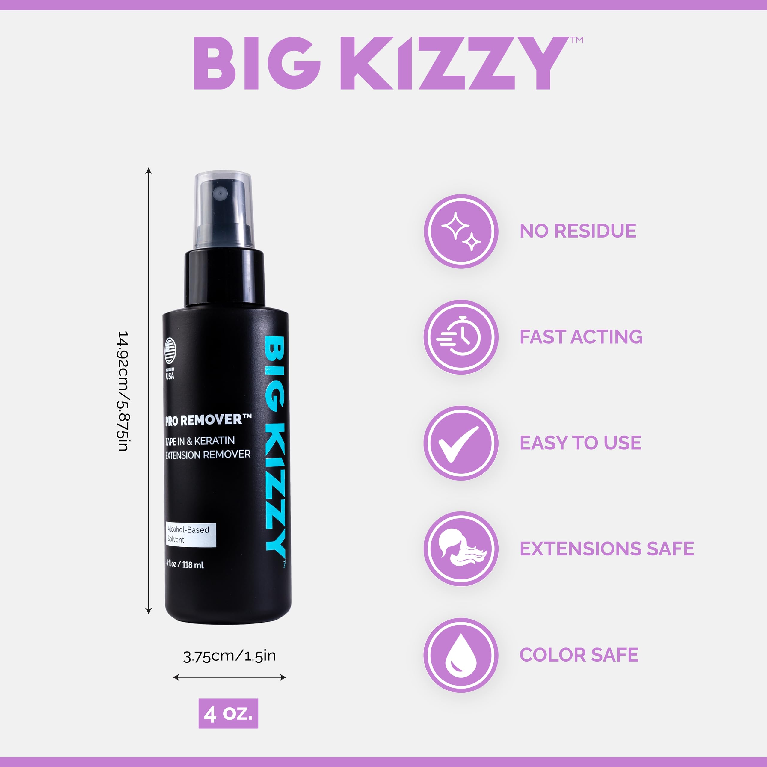 Big Kizzy Pro Remover - Keratin & Tape-in Hair Extension Remover - Professional Quality, 4oz