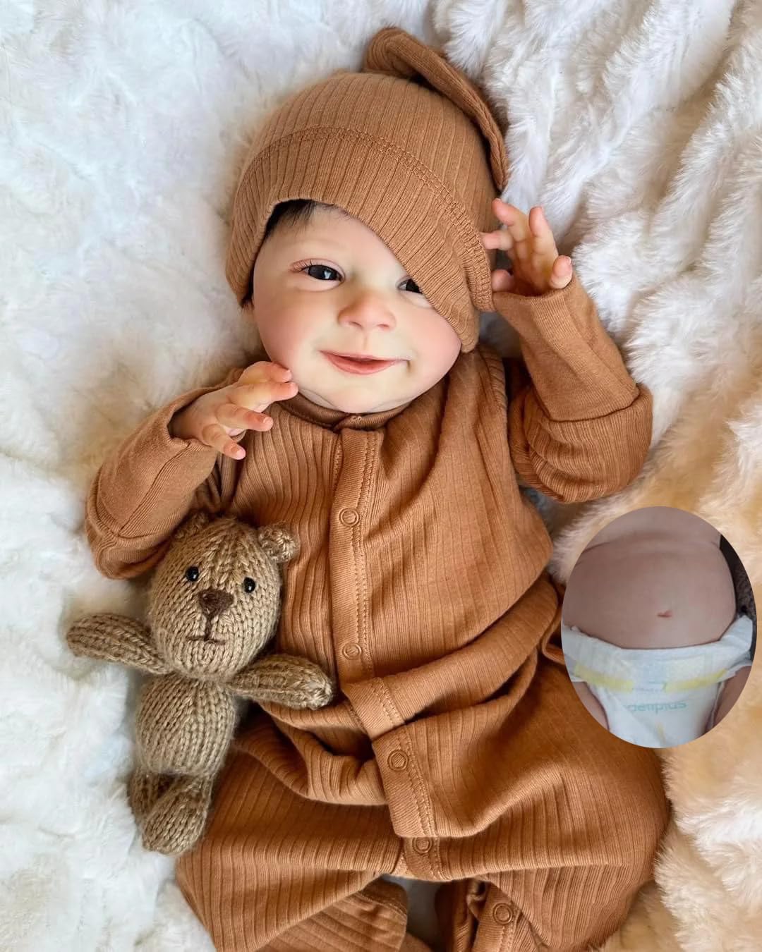 Zero pam Reborn Baby Dolls Boy Full Body Vinyl Eyes Open with Hair, 18 Inch Realistic Baby Boys Waterproof Lifelike Preemie Dolls, Real Newborn Cute Smiling Toddler Doll That Looks Real