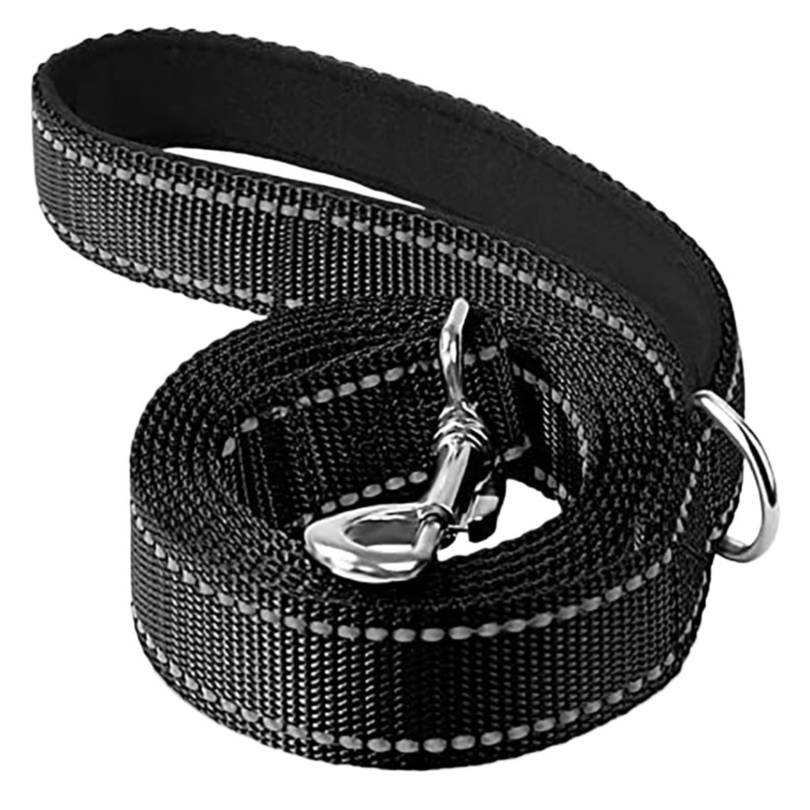 Laisse marche 1.5m noire en nylon robuste pour chiens de grande taille