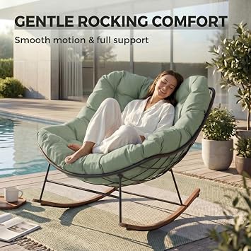 Grand patio Outdoor Papasan Rocking Chair with Thick Cushion, Sage Green