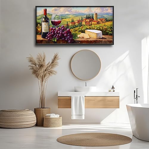 Miniatura 7 de Arte de pared con vino, cuadros rústicos de uvas y vino tinto, pinturas de paisaje de la Toscana retro en lienzo, gran obra de arte enmarcada para