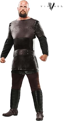 Miniatura 6 de Ragnar Lothbrok Viking Costume For Men Tunic With Embossed Faux Leather Pieces Plus Pants, Boot Tops, And Belt
