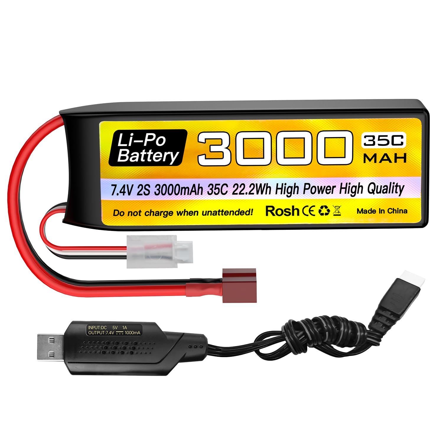 ZYGY 2S Lipo Battery 7.4V 3000mAh 35C T-plug with USB Charging Cable for RC Car Truck RC Boat RC Quadcopter FPV Drone Battery