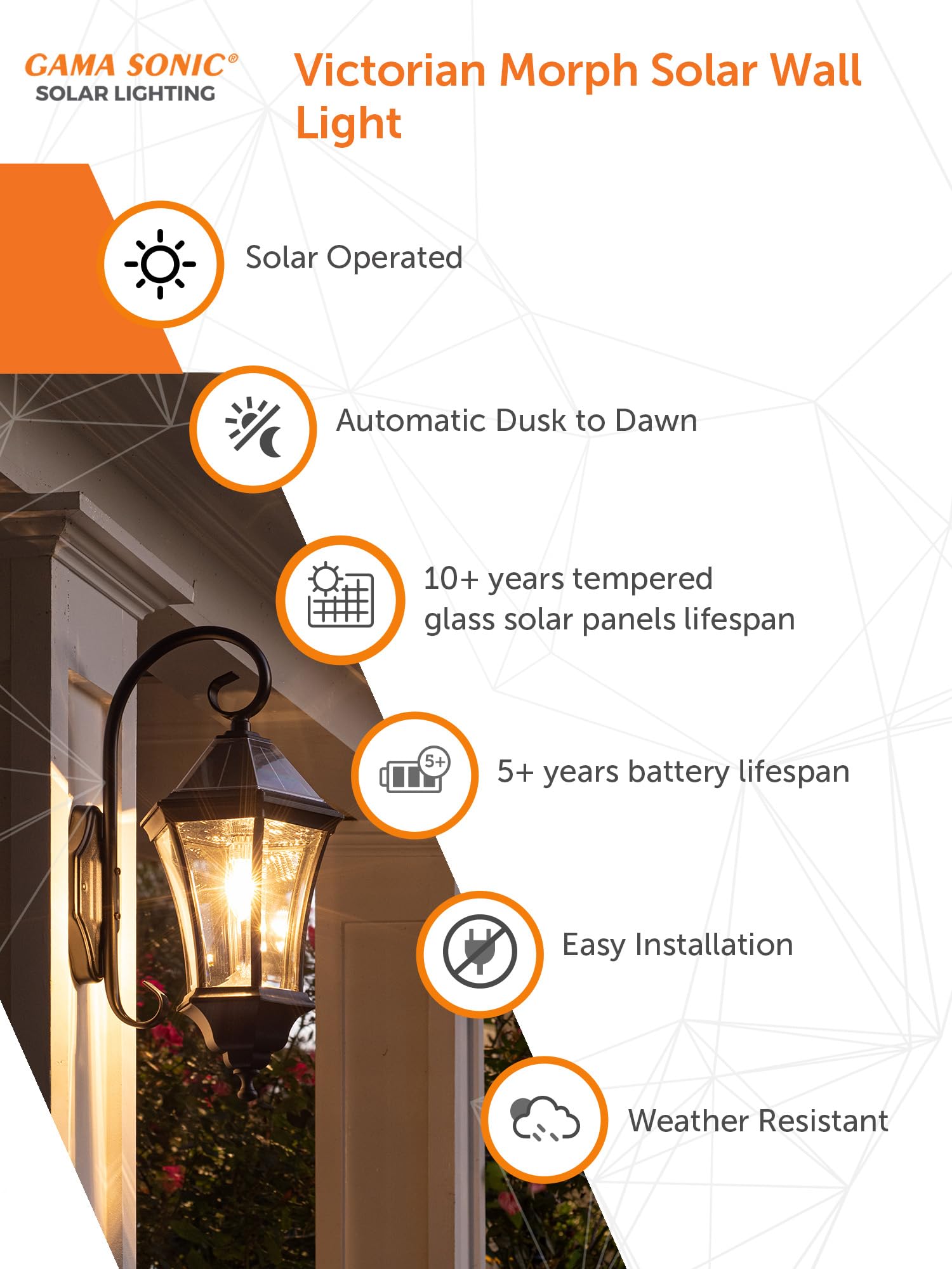 Gama Sonic Victorian Solar Wall Light, Outdoor Solar Lamp, Cast