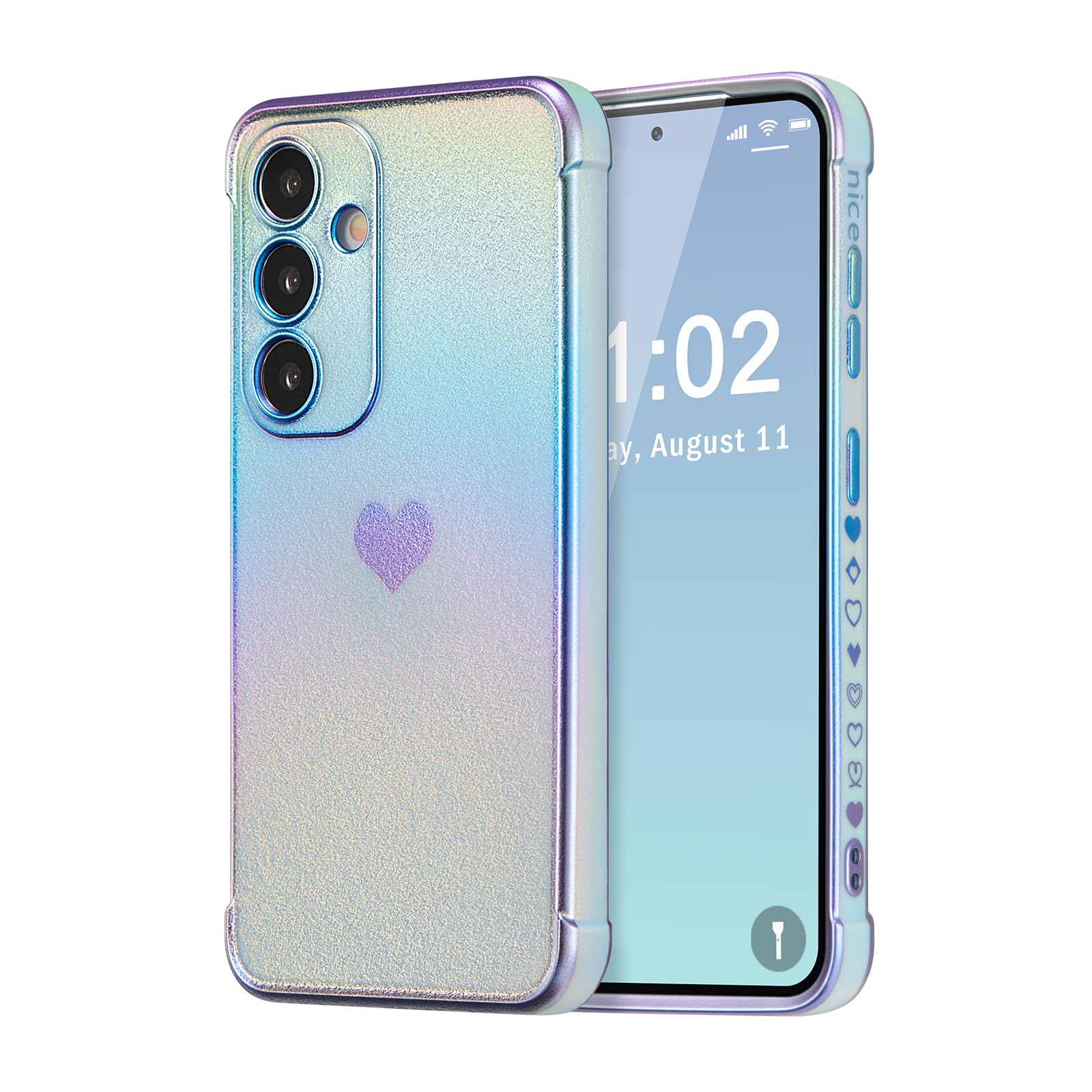 ZTOFERA for Samsung Galaxy S24 Case 6.2 inch,Cute Colorful Iridescent Plating Edge Case with Love Hearts Pattern,Camera Lens Protection Shockproof