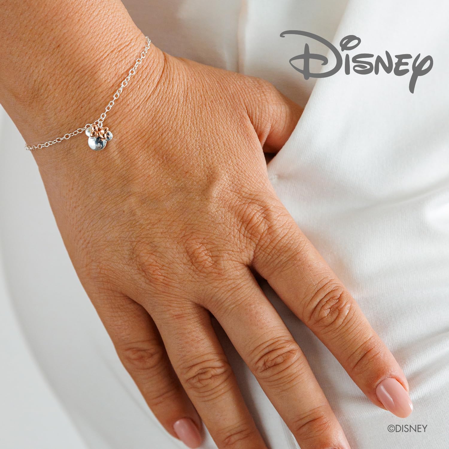 Disney Bracciale Bambine con Minnie Mouse in Argento 925 e Zirconi, Lunghezza 13-18cm, Gioielli