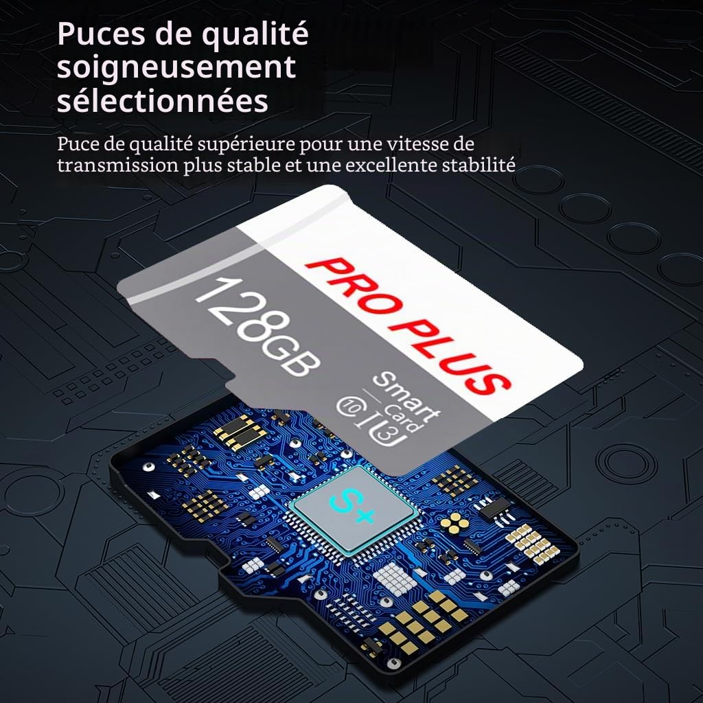 Lot de 2 Carte Mémoire 128 Go avec Adaptateur, Carte Mémoire TF Haute Vitesse, UHS-I, A1, C10, Carte TF pour Tablette/Téléphone/Appareil Photo/Autoradio/Enregistreur de Conduite (TF183 128 Go)