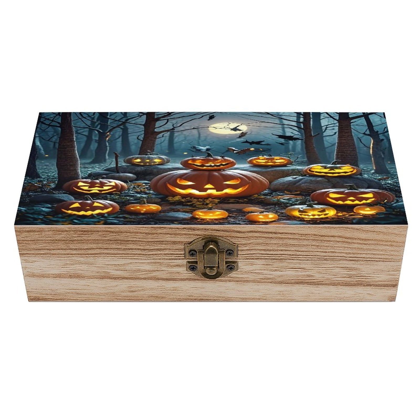 LZQPOEAS Terrifying Pumpkin in The Forest Wooden Box Storage Space to Organize Jewelry in A Beautiful Small Storage Box Decorative Card Boxes Memory Treasure Boxes for Crafts And Photo Storage