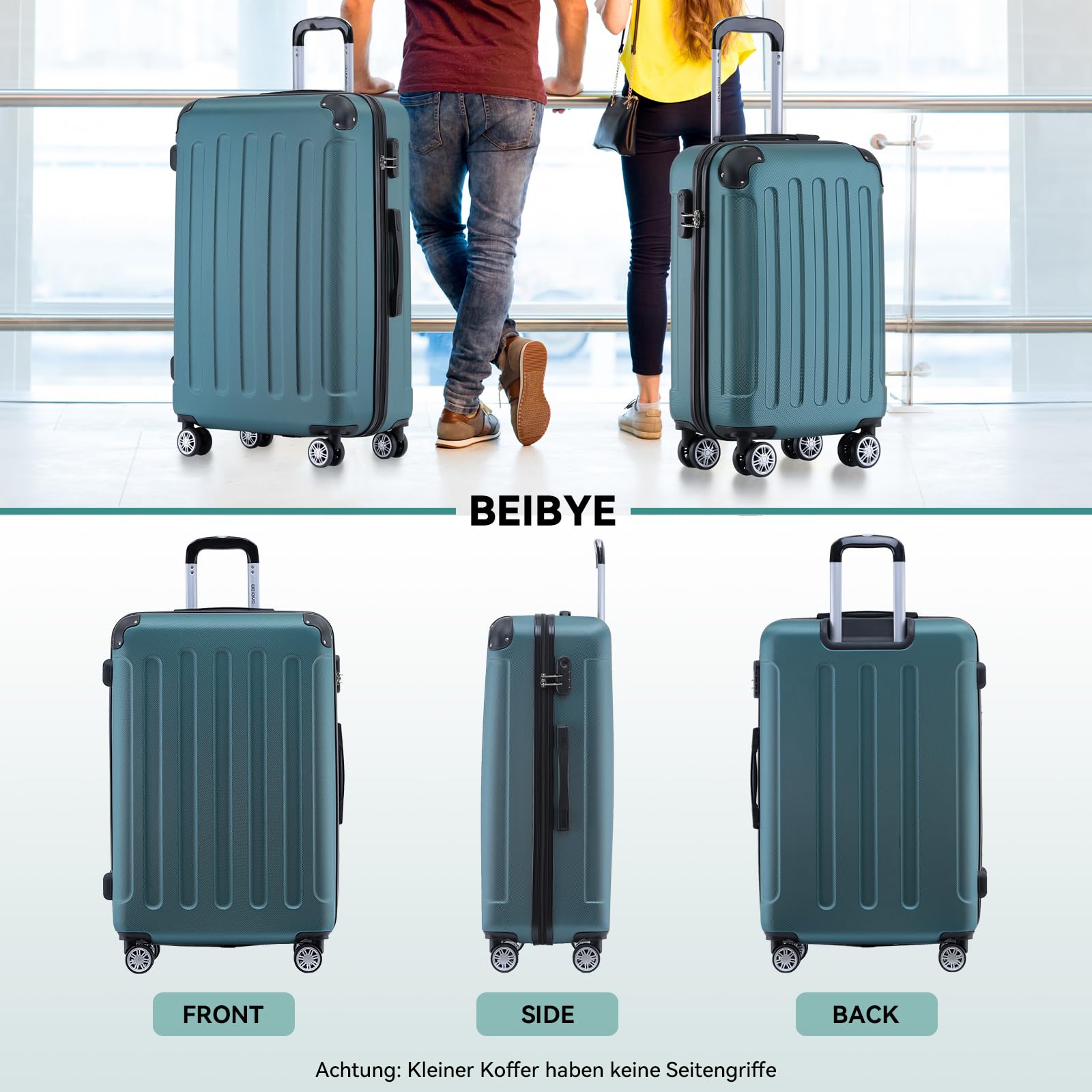 BEIBYE Zwillingsrollen Hardcase Reisekoffer Koffer Trolleys Hartschale in XL-L-M in 14 Farben (Dunkelgrün, Handgepäck (55cm))