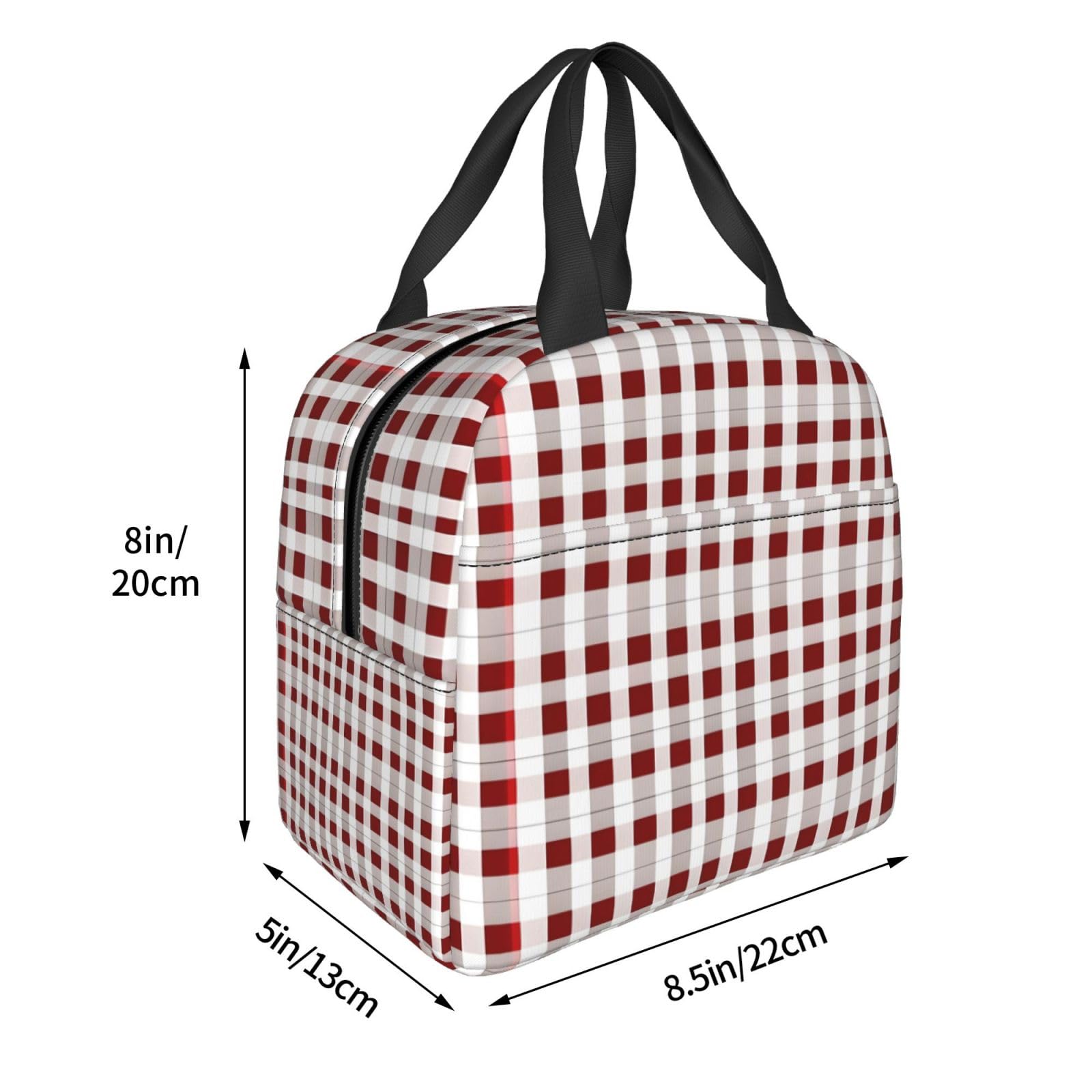 Borsa termica per il pranzo a scacchi, colore rosso e bianco, riutilizzabile, borsa termica per il pranzo, per donne e uomini, picnic, ufficio, lavoro