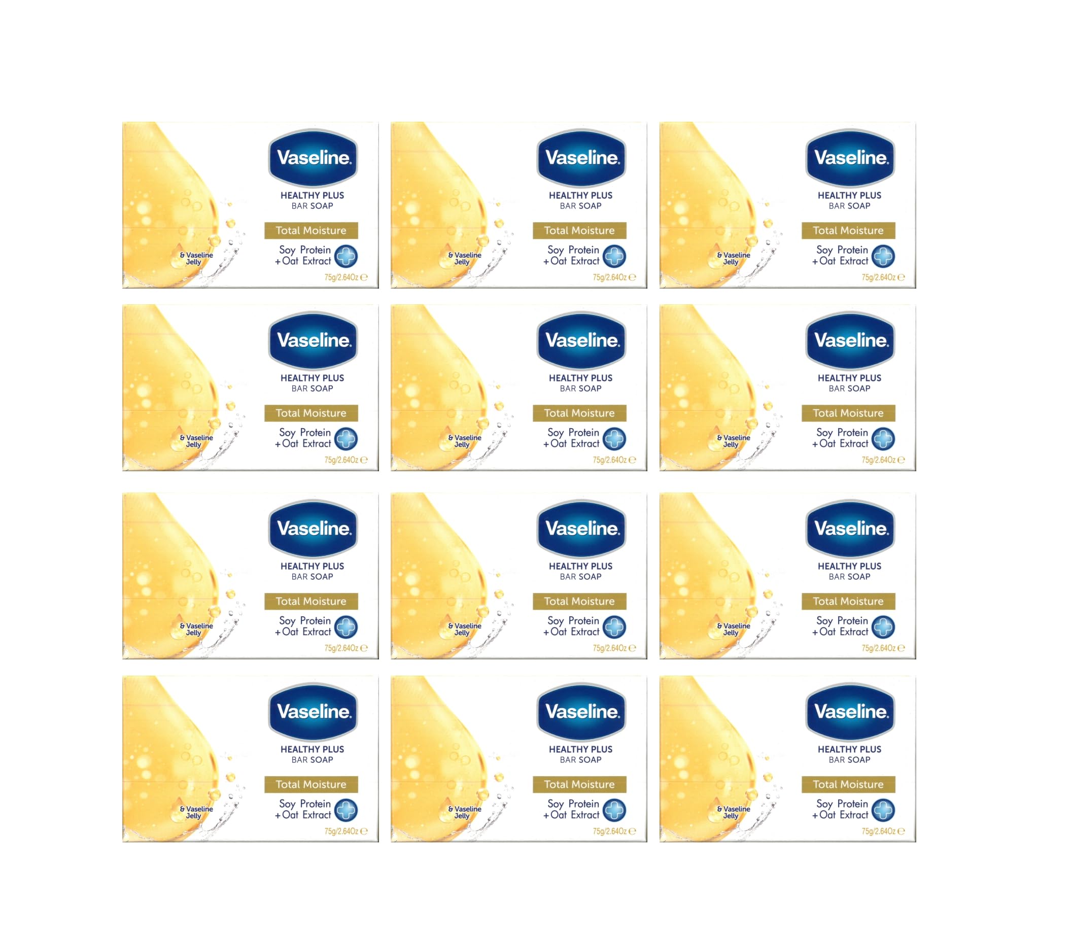 Vaseline Healty Plus Total Moisture Soap 12 x 75g, 75 g (Pack of 12)