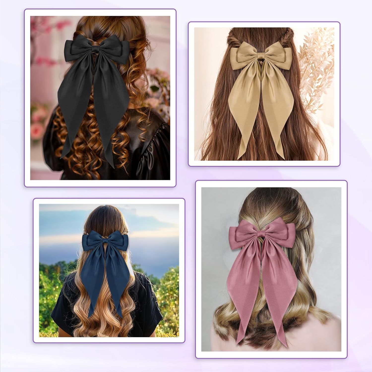 25 Pcs Big Hair Bows for Women, Plain Color Satin Bow Clips Oversized Long Tail Ribbons Bow Knot Barrettes with Alligator Clips, Valentine Hair Accessories for Girls