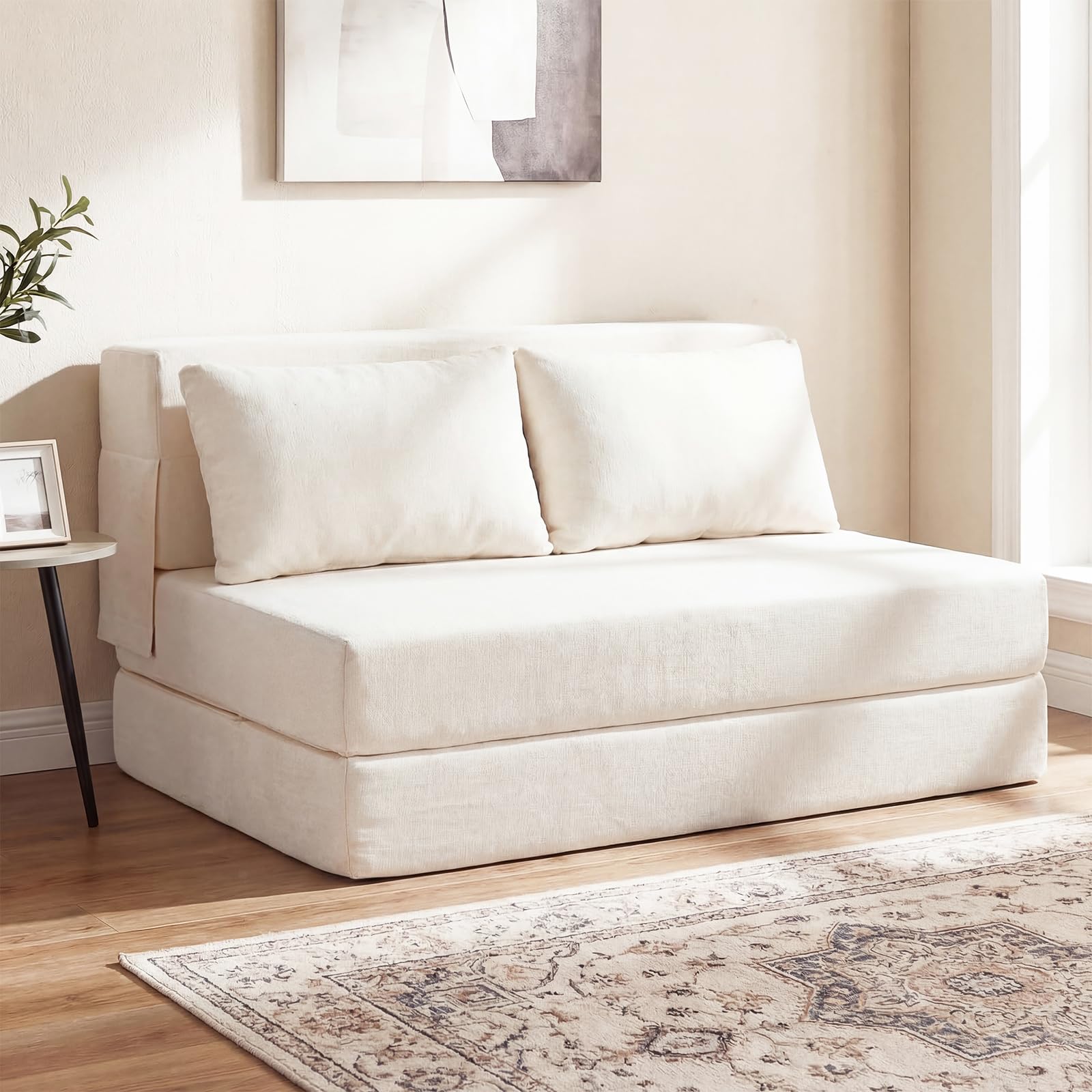 COSTWAY 3 en 1 Canapé Convertible 2 Places Pliant (Beige)