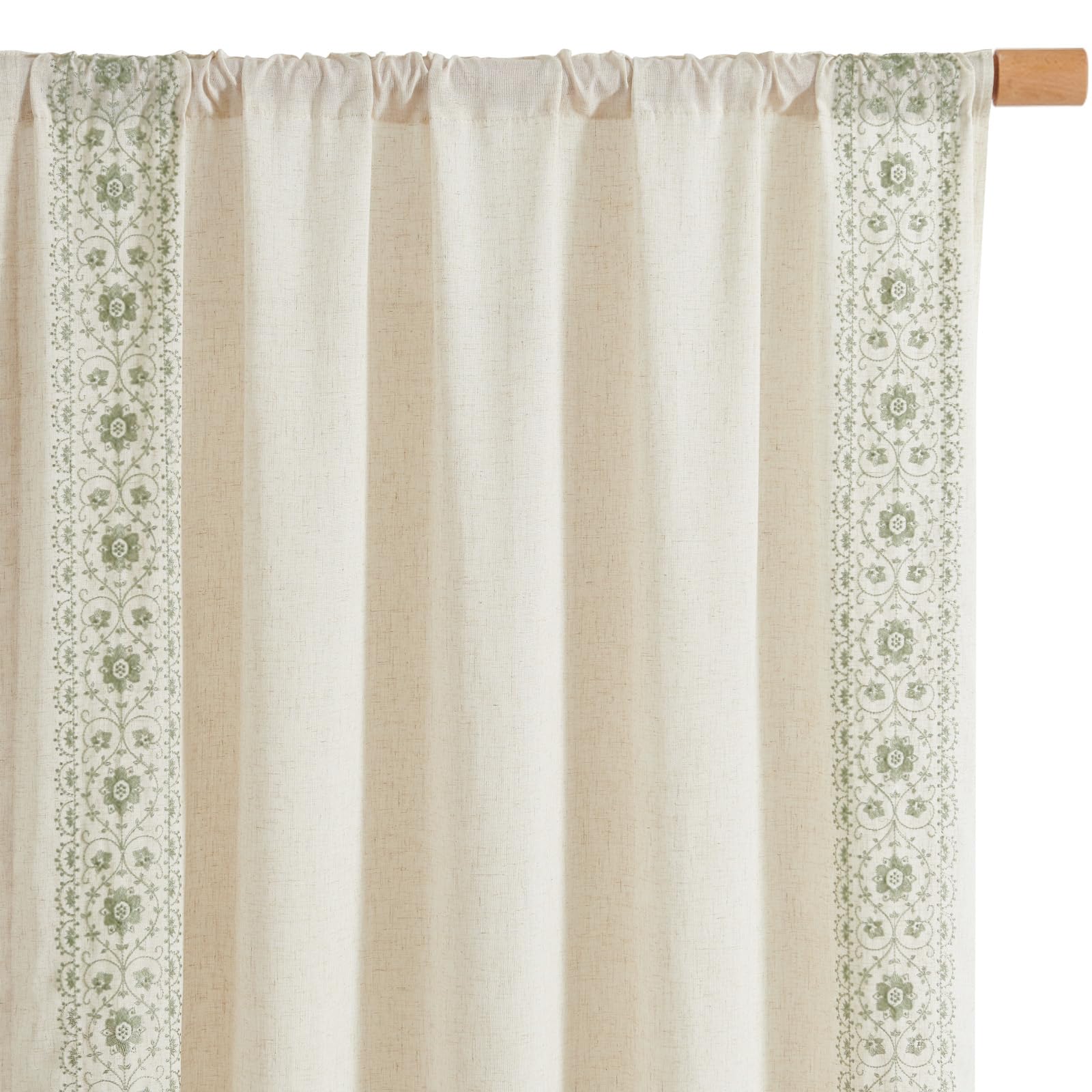 Vangao Zasłony o wyglądzie lnu, 140 szer. x 225 cm, zestaw 2 sztuk, do salonu, kwiaty, zasłony z ukrytymi pętelkami, haftowane, zasłony kuchenne w stylu boho, vintage, do domu, wiejskiego, sypialni