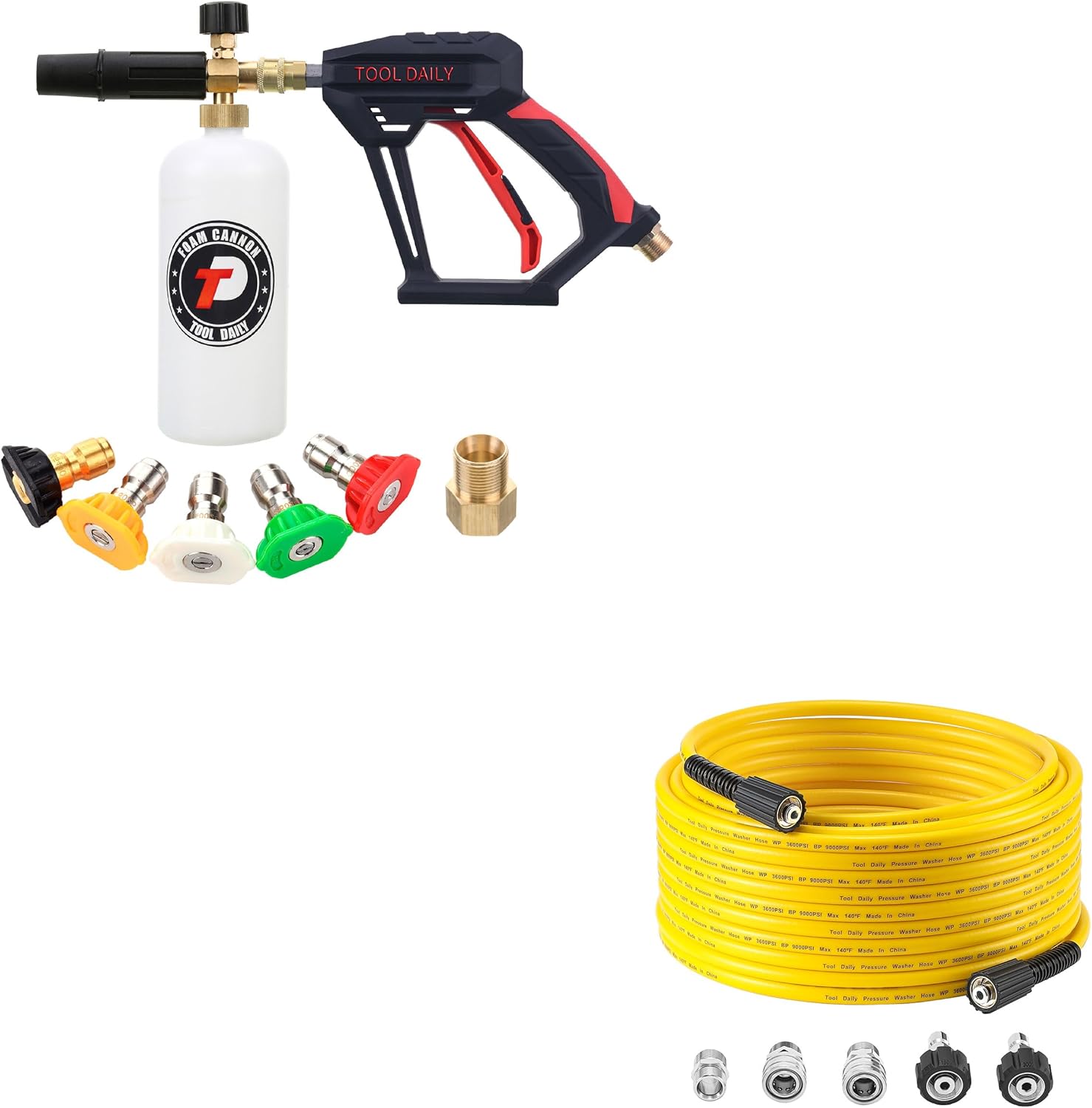 Tool Daily Short Pressure Washer Gun with Foam Cannon, Pressure Washer Hose 100 FT X 1/4", Power Washer Replacement Extension Hose