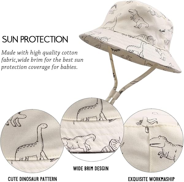XIAOHAWANG Cappello da Sole Bambino Neonato Dinosauro Secchio Cappelli Estate Bambino Ragazzi Beach Caps - 5