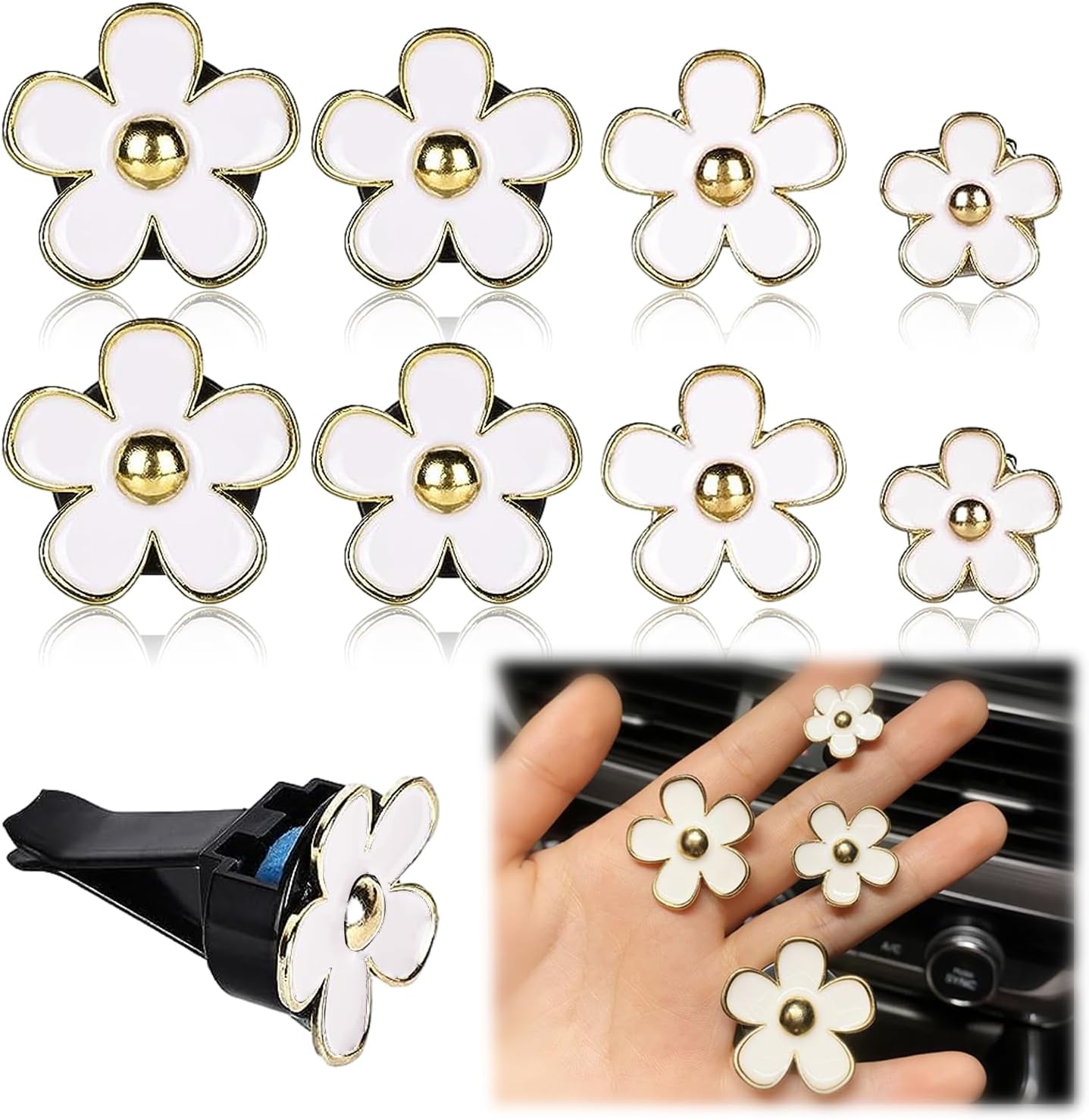 8 Pieces Car Air Vent Clips Daisy Car Decoration Flower,Car Air Vent