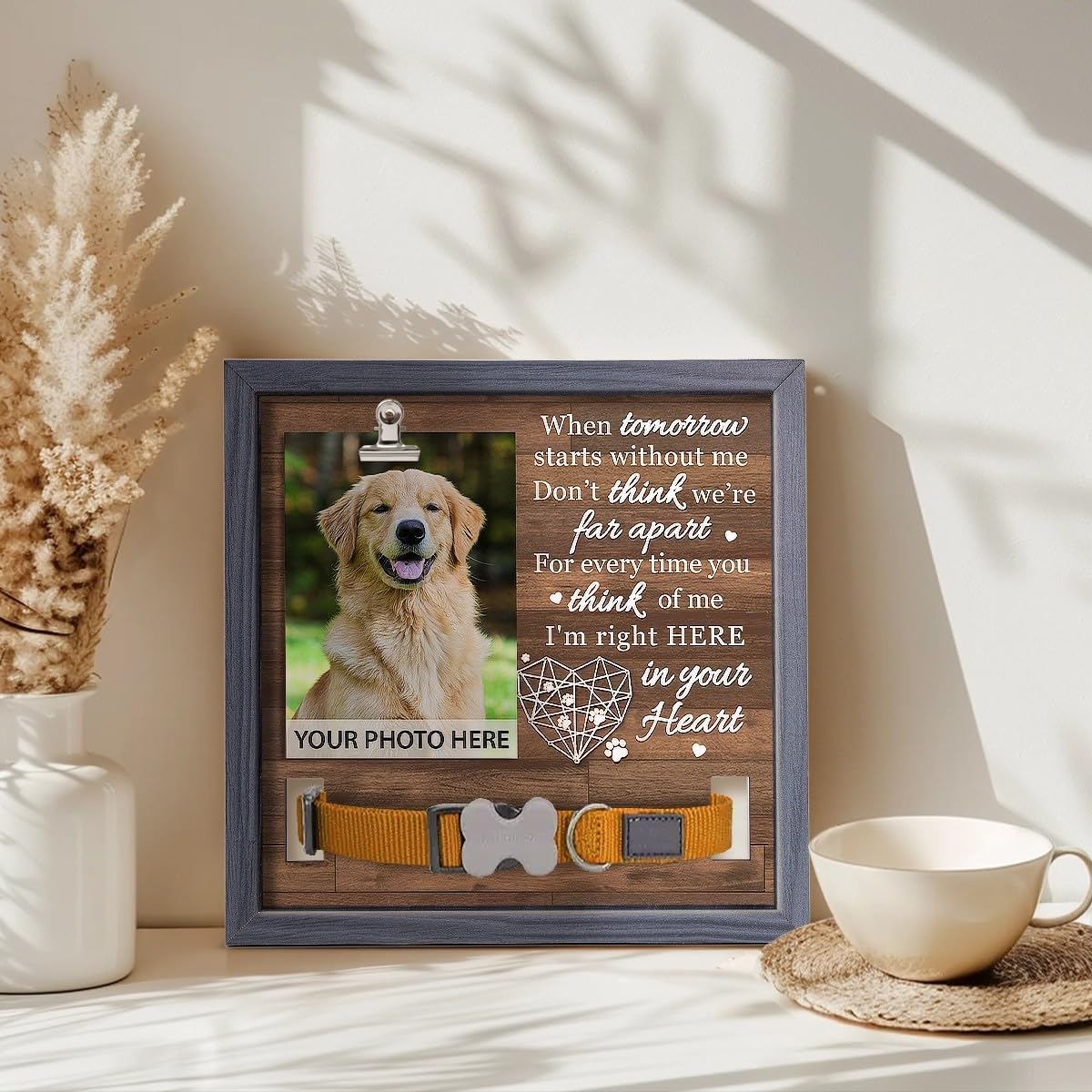 Pawfect House Pet Picture Frame With Collar Holder, Dog Memorial Gifts For Loss Of Dog, 9x9 IN Pet Loss Sign, When Tomorrow Starts Without Me, Pet Memorial Gifts For Dogs, Loss Of Dogs Sympathy Gift