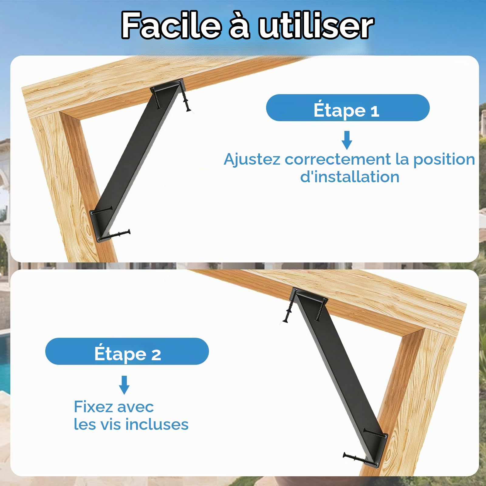 BRGD 4 Pièces Support D'Angle de 45 Degrés, Connecteur D'angle en Bois avec Vis pour Garages, Cabanes Dans Arbres, Terrasses, Pelouses, Cabanes