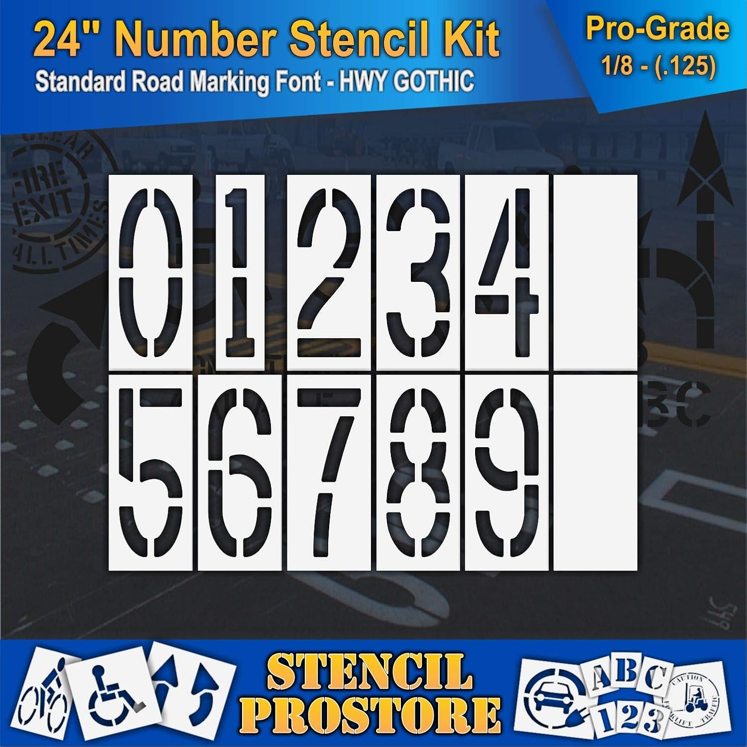Pavement Stencils - 24 inch Number KIT Stencil Set - (12 Piece) - 24" x 10" x 1/8" (128 mil) - Pro-Grade