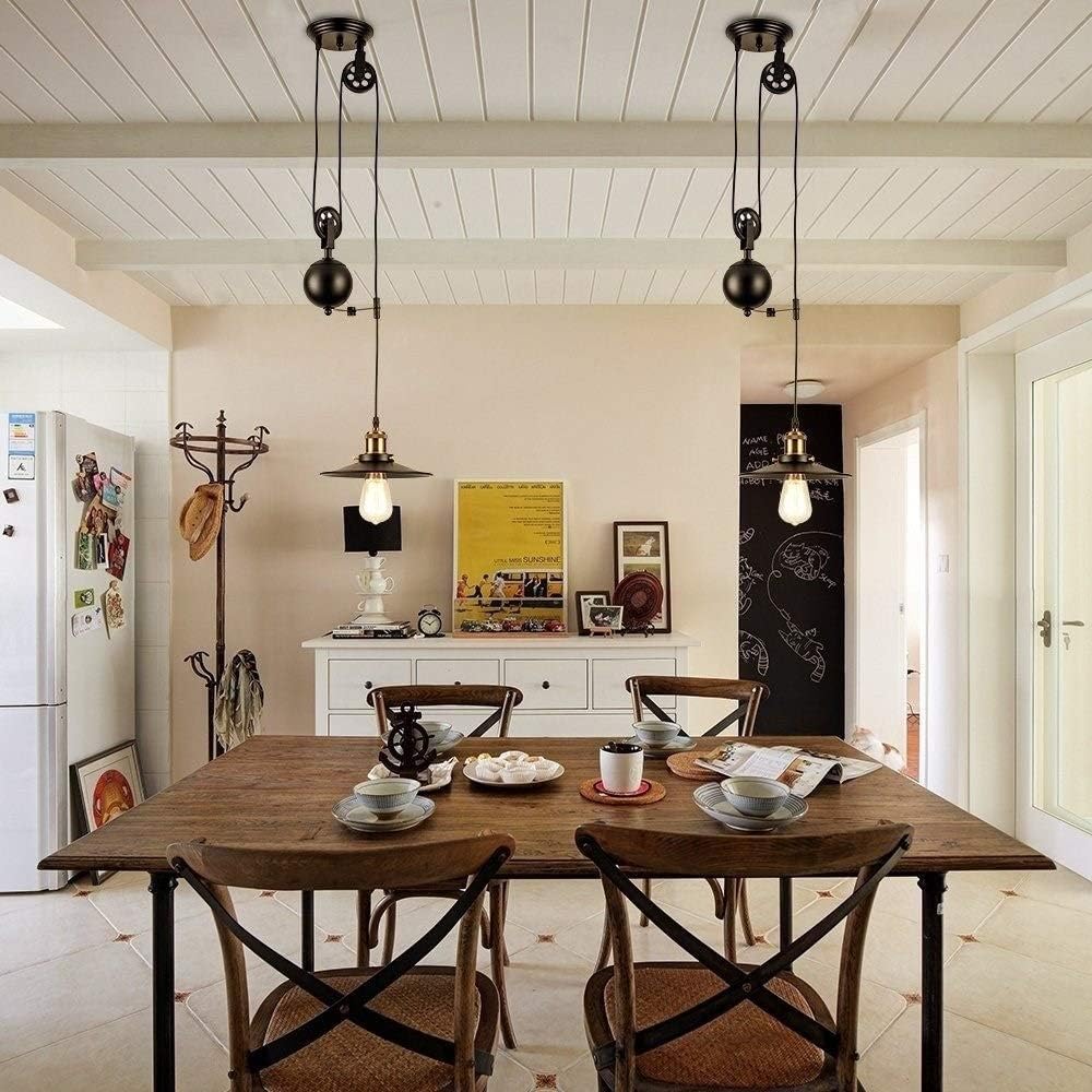 Lampadario da Fattoria, Lampada a Sospensione Industriale Creativa e Regolabile, Ideale per caffè, ristoranti e Bar, Stile Vintage Industriale, Loft, con Sistema di Sollevamento a