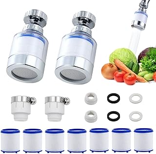 2 Stück Wasserfilter Wasserhahn,360° Water Filter Tap, Wasserhahn Filter für Trinkwasser,Wasserfilter für Wasserhahn Mit 7 Stück PP-Baumwolle Filterelement Und Universaladapter
