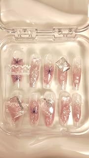 Trendy Handmade Press On Nails (Crystal Love Pink, Small)