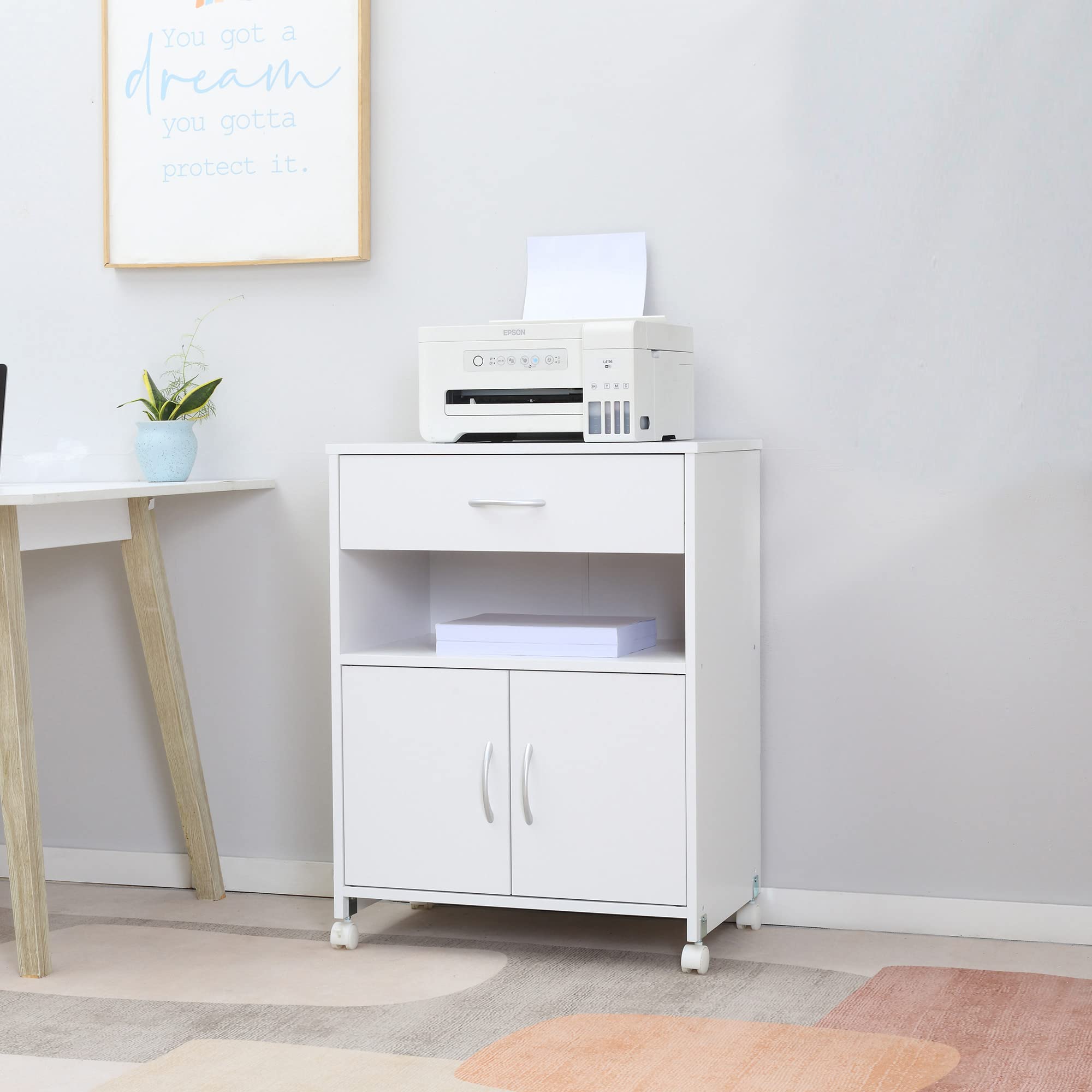 Mensola Stampa per Vinchi con Mobile e Cassettiera Multifunzione Whitewood - Dettaglio