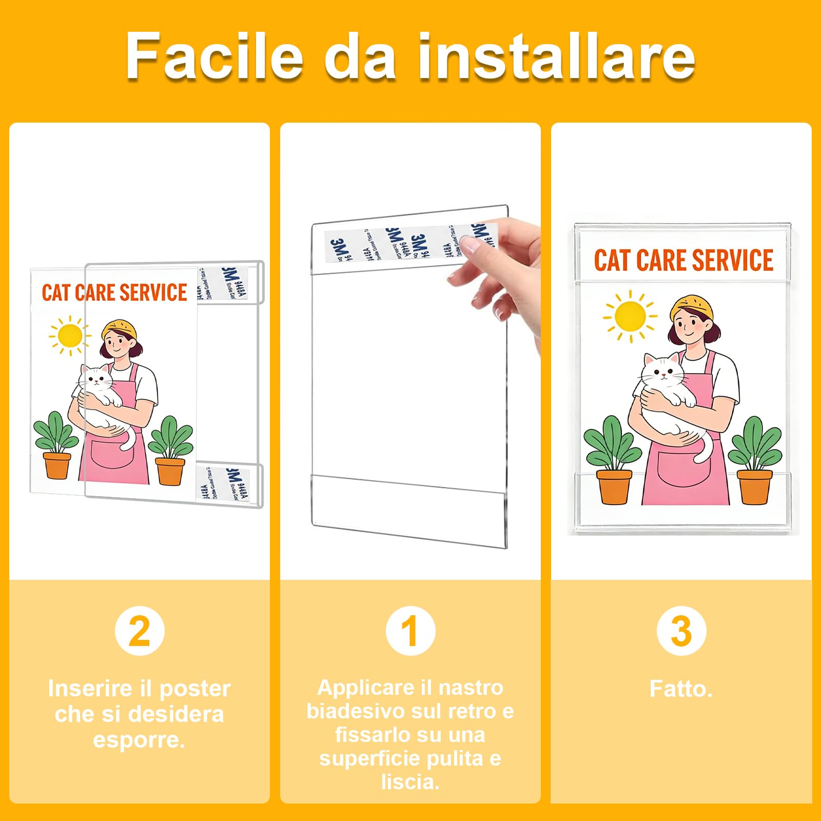 Portacartelli in Acrilico A4 6 Pezzi, Cornice Trasparente per Parete con Nastro Adesivo Forte, Supporto per Poster Verticale o Orizzontale