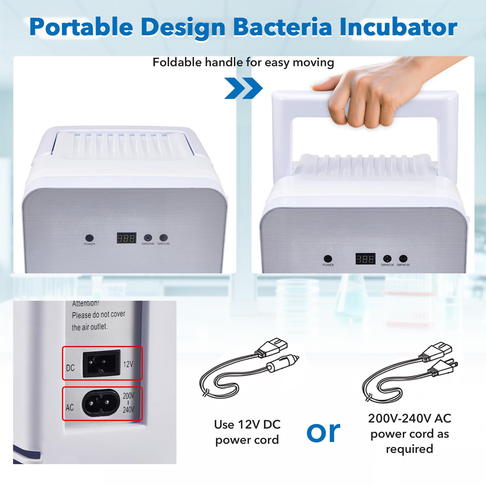 Incubatore, 10 l, 35-148 ℉, armadio termostatico per uso generale di laboratorio, ciotole di Petri, semi, 12 V/110 V