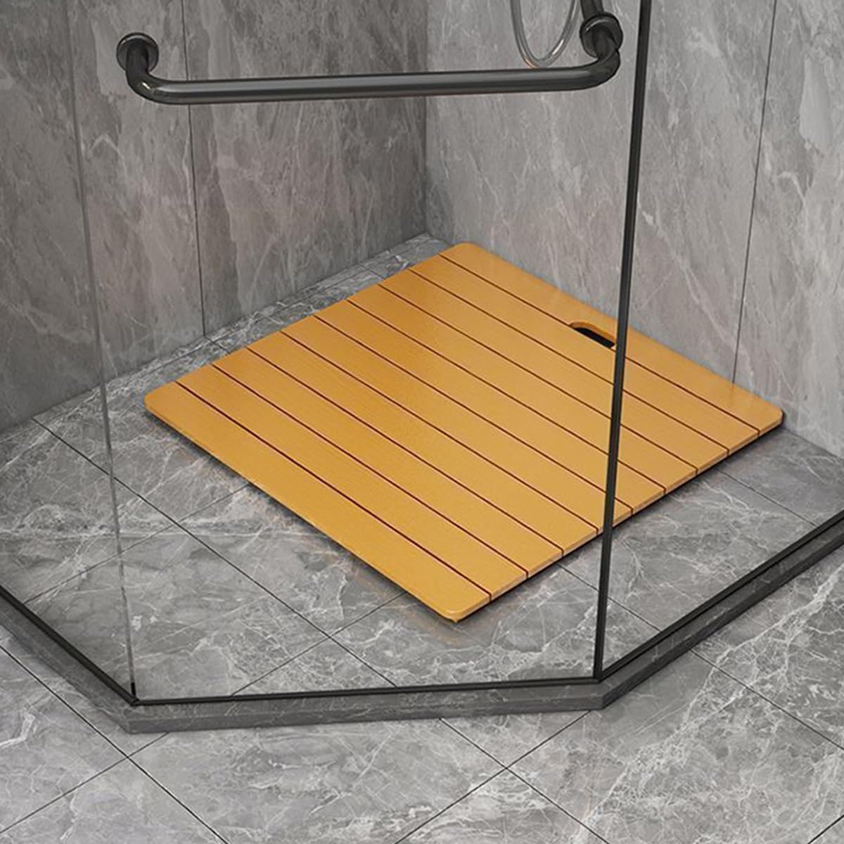 MESOVFCA Wood Grain Shower Mat 70x70cm/28x28in, Heavy Duty Non Slip Bathroom Mat, Floor Sturdy Bath Mats for Bathtub Yard Patio Pool/Spa/Sauna/Rv, Easy to Clean, Yellow