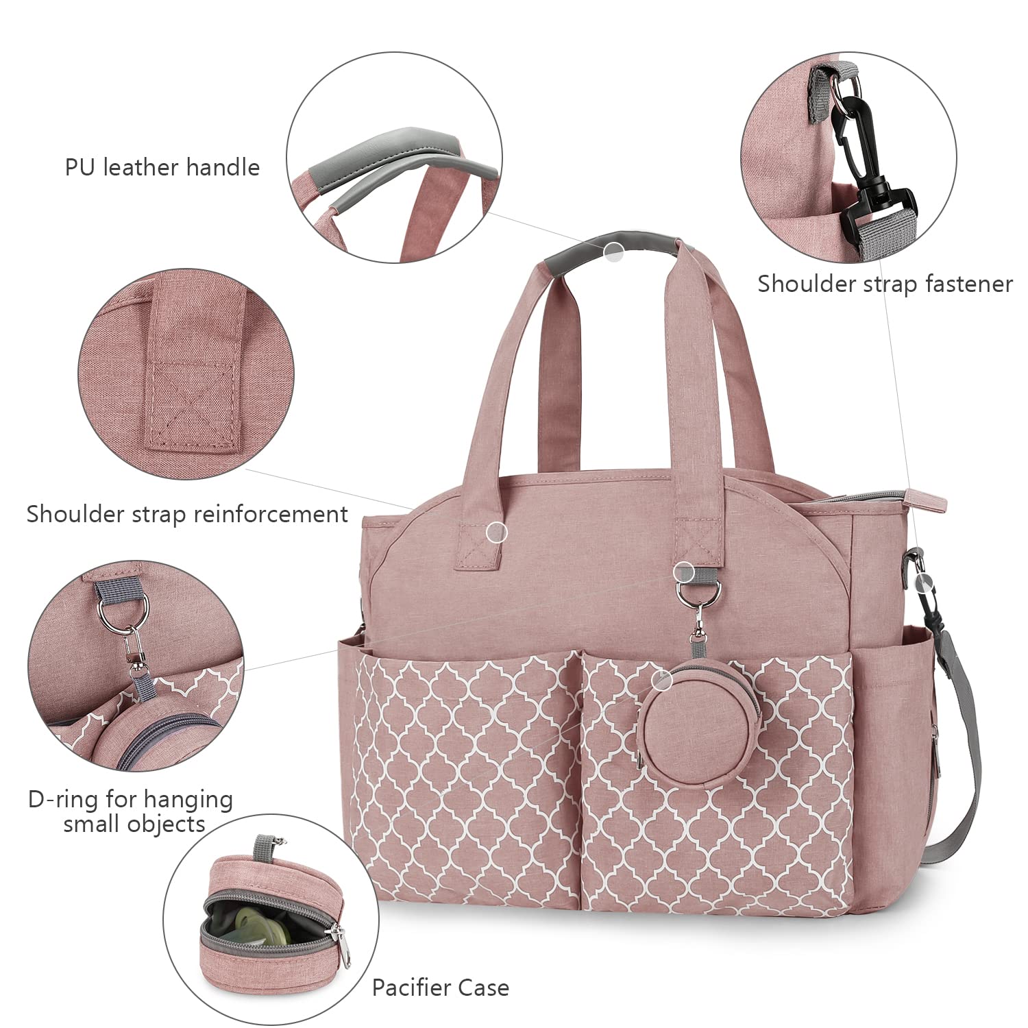 Lmbabter Borsa per pannolini con fasciatoio multifunzione con tracolla regolabile, Rosa, One Size
