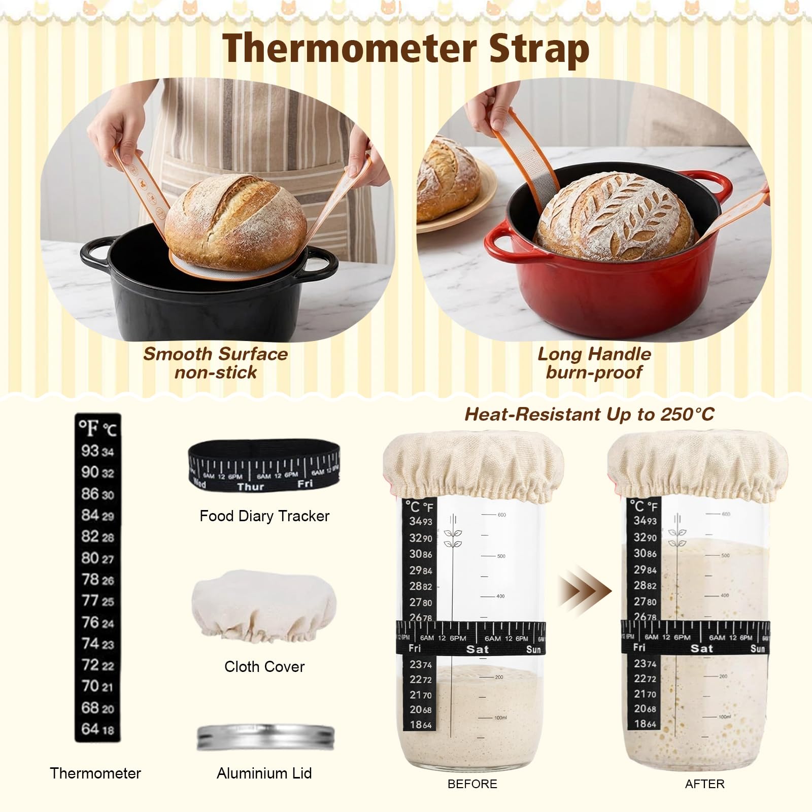 Banetones para Pan Kit, Cesta Fermentación Masa Madre con Banneton, Cuchillo para Pan, Mezcladora, 17 Piezas Kit Pan Casero para Principiantes, Sourdough Starter Kit Completo